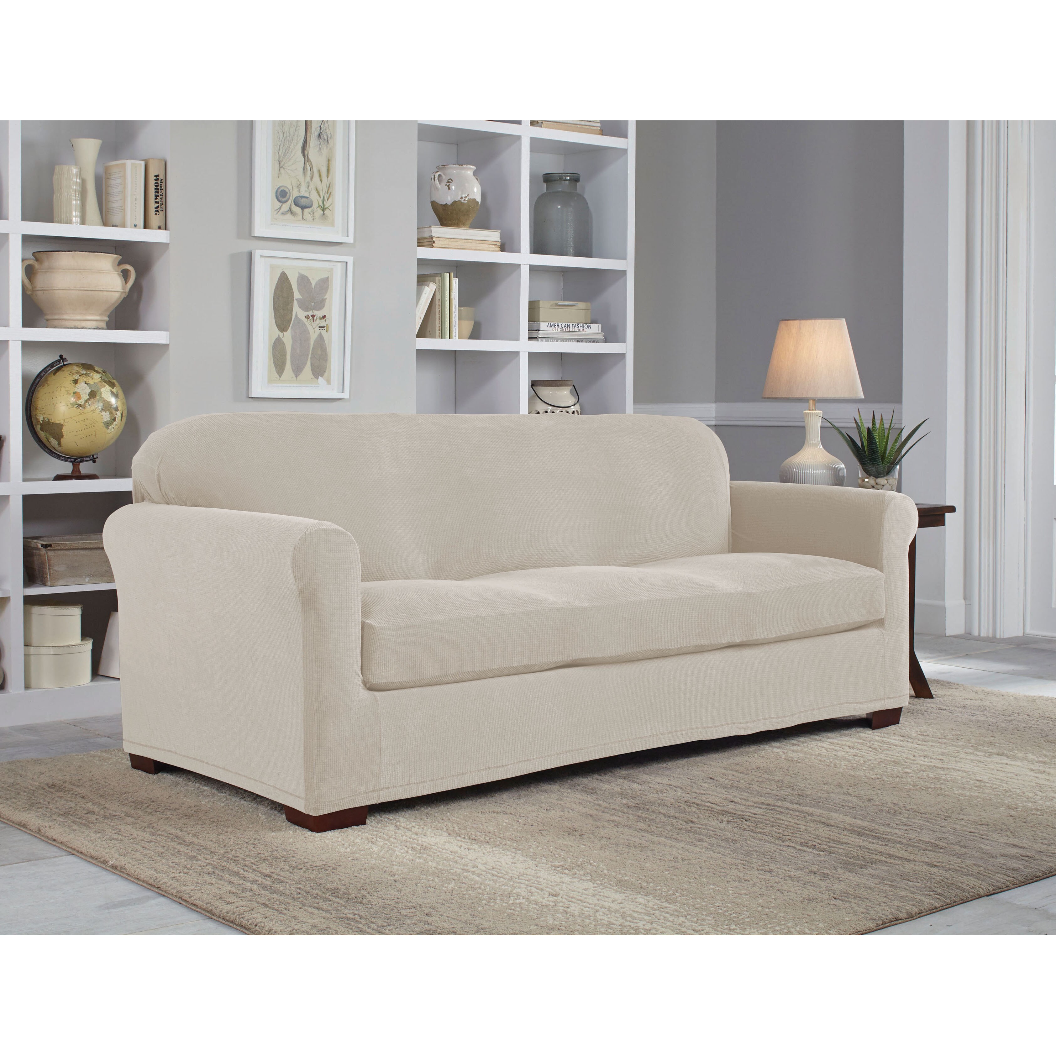 Tailor Fit Microsuede Stretch Grid 2 Piece Sofa Slipcover