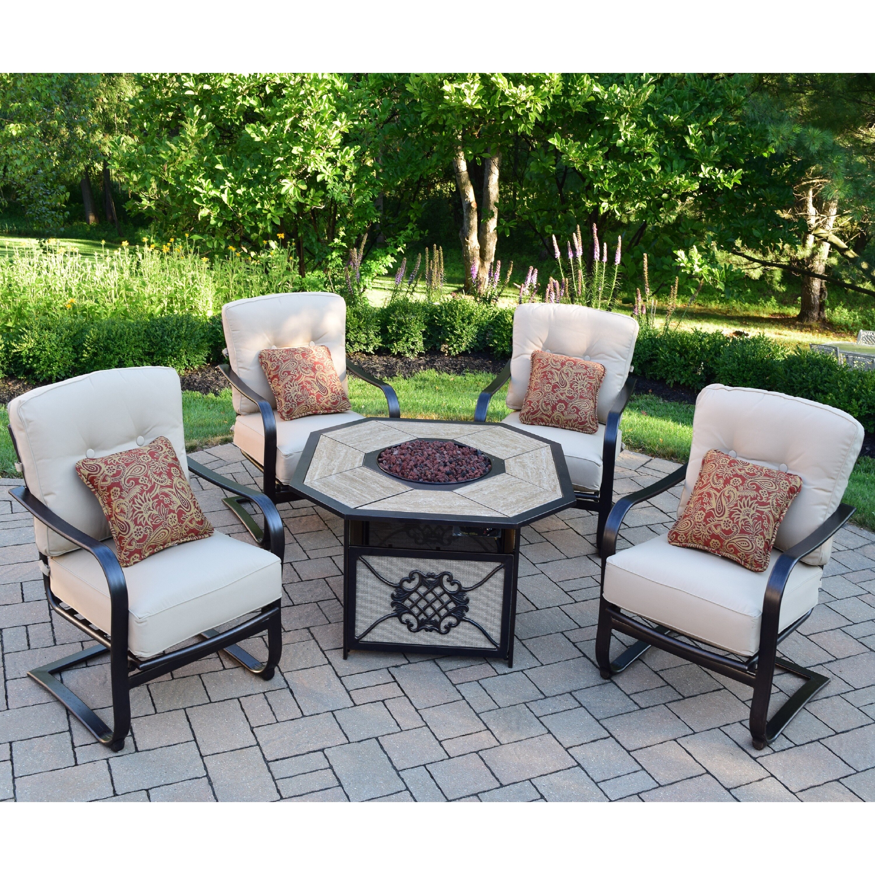 Shop Premium Memorial 5 Piece Porcelain Octagon Gas Firepit Table