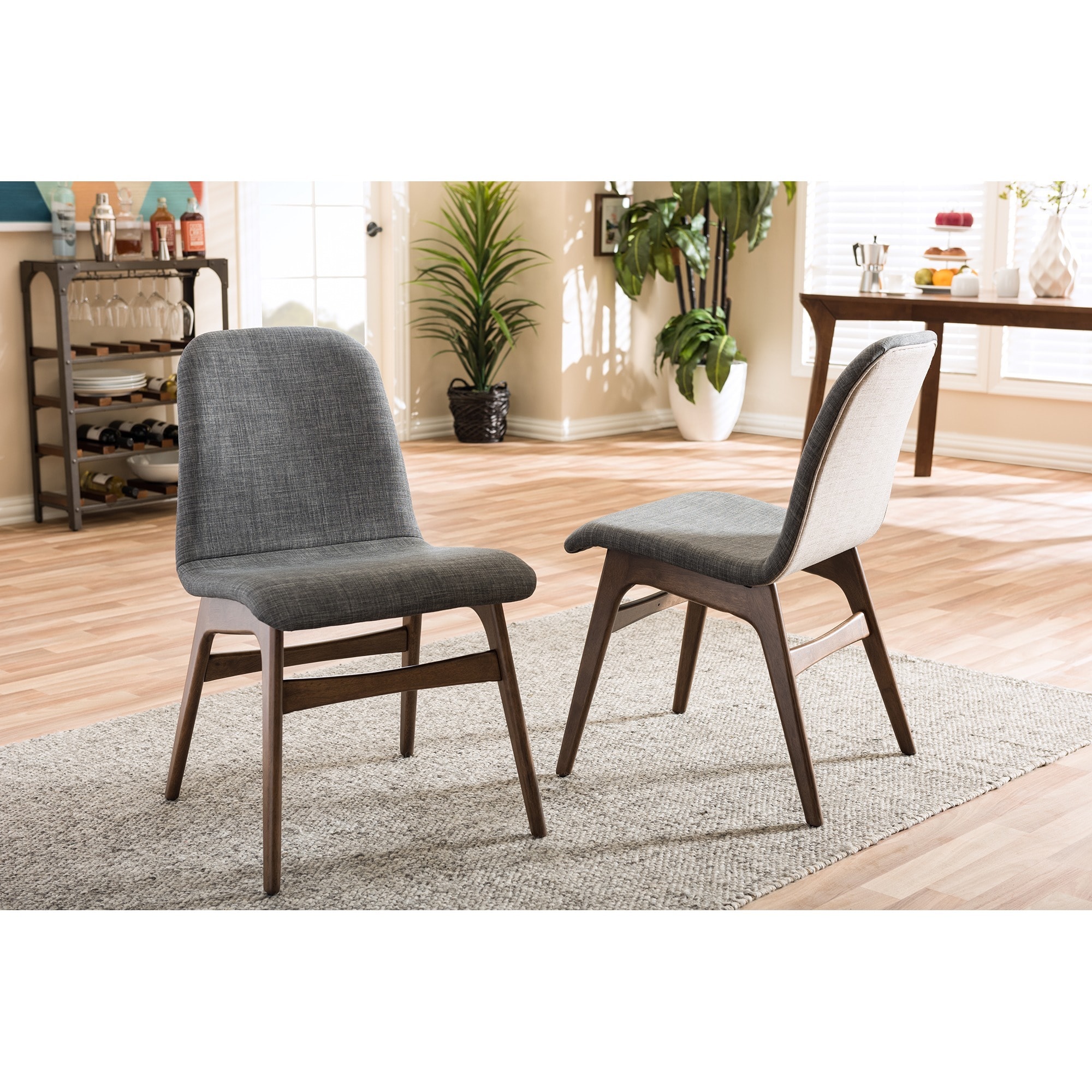 Baxton Studio Embrace Mid Century Retro Modern Scandinavian Baxton Studio Embrace Mid Century Retro Modern Scandinavian Style Dark Grey Fabric Upholstered Walnut Finish Dining Chair Set 2