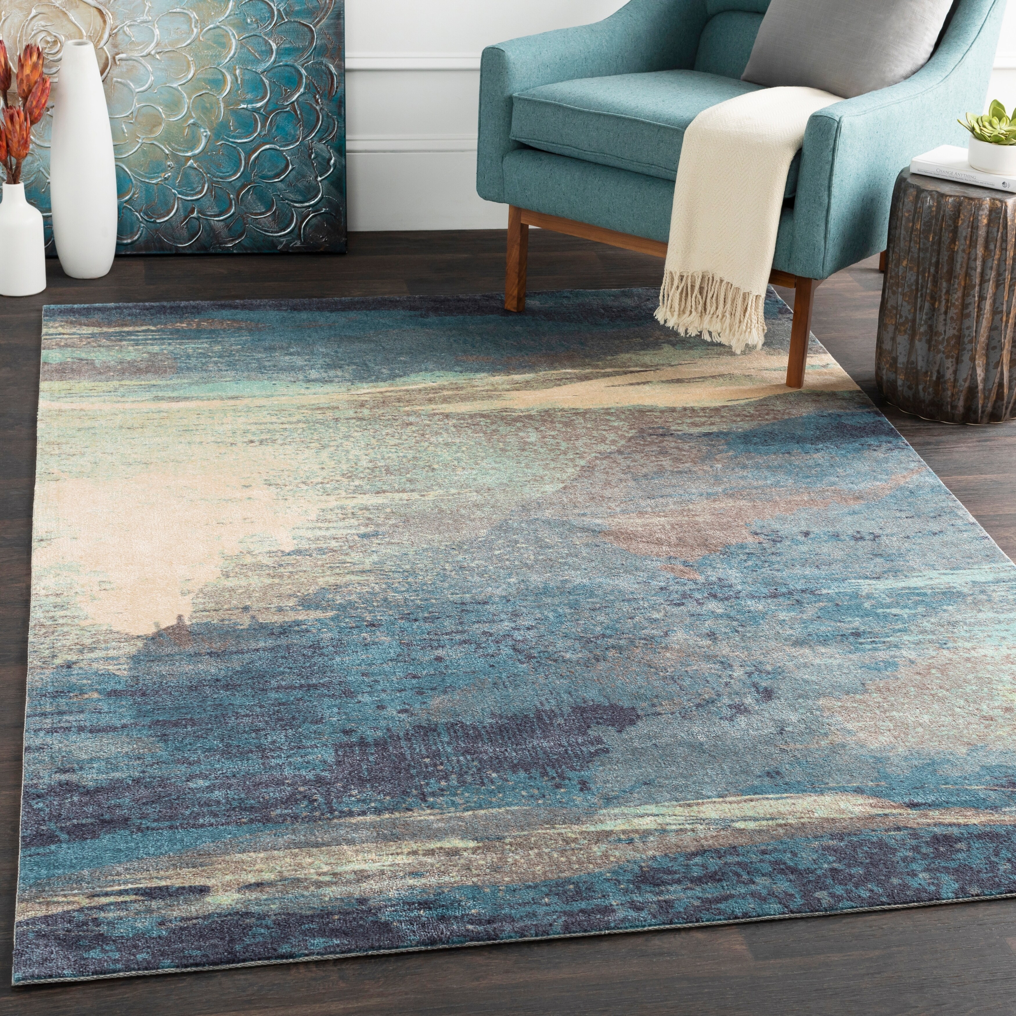 Shop Rachel Blue Abstract Area Rug 2 X 3 On Sale Free