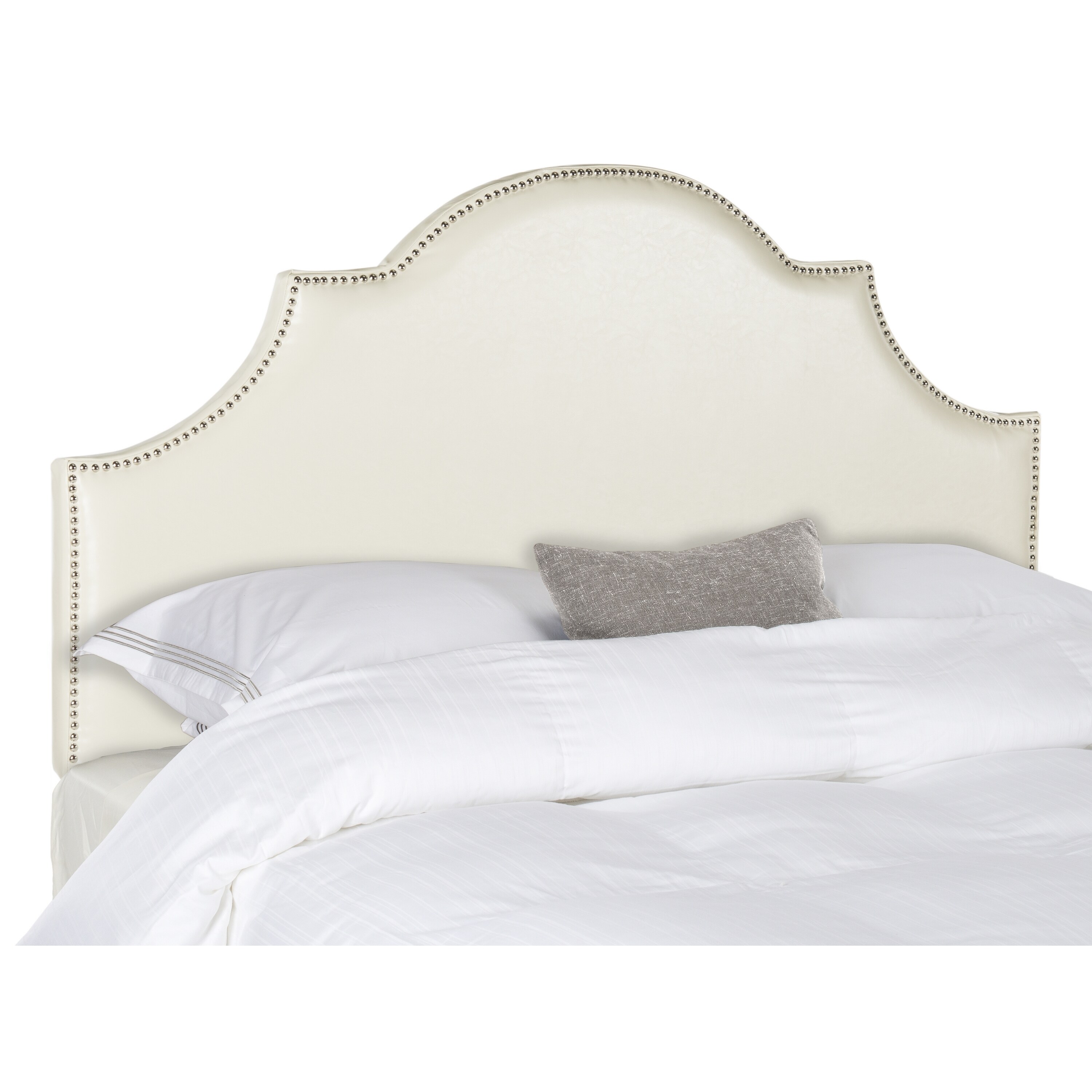 Safavieh Hallmar White Leather Upholstered Arched Headboard Safavieh Hallmar White Leather Upholstered Arched Headboard Silver Nailhead Full On Free Shipping Today 11098721