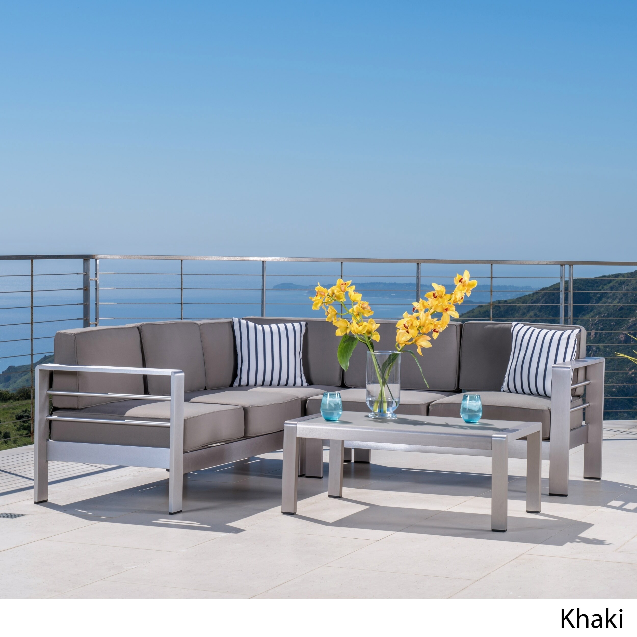 Cape C Outdoor 5 Seater Sectional Sofa Chat Set With Sunbrella Cushions By Christopher Knight Home