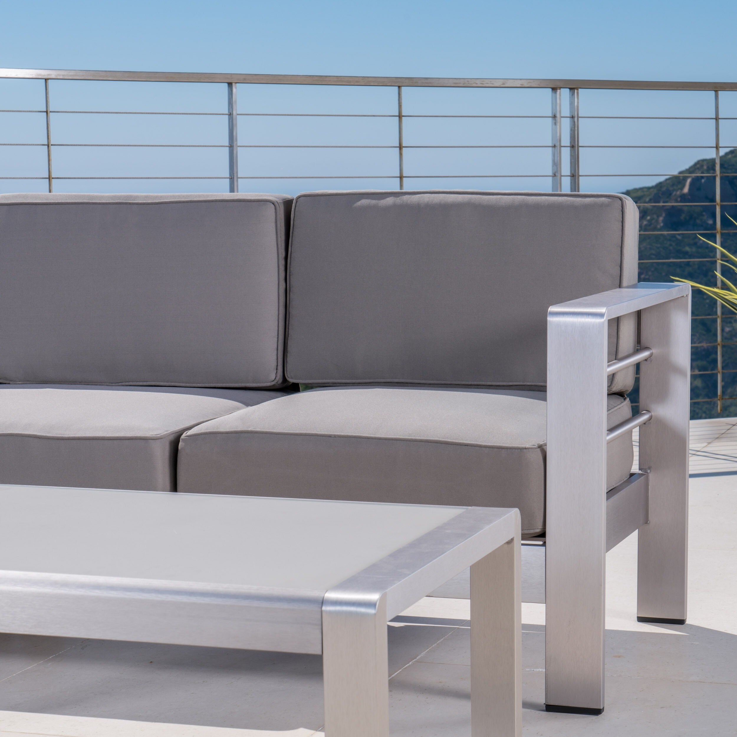 Cape Coral Outdoor Aluminum 4 Piece Sofa Set With Cushions By