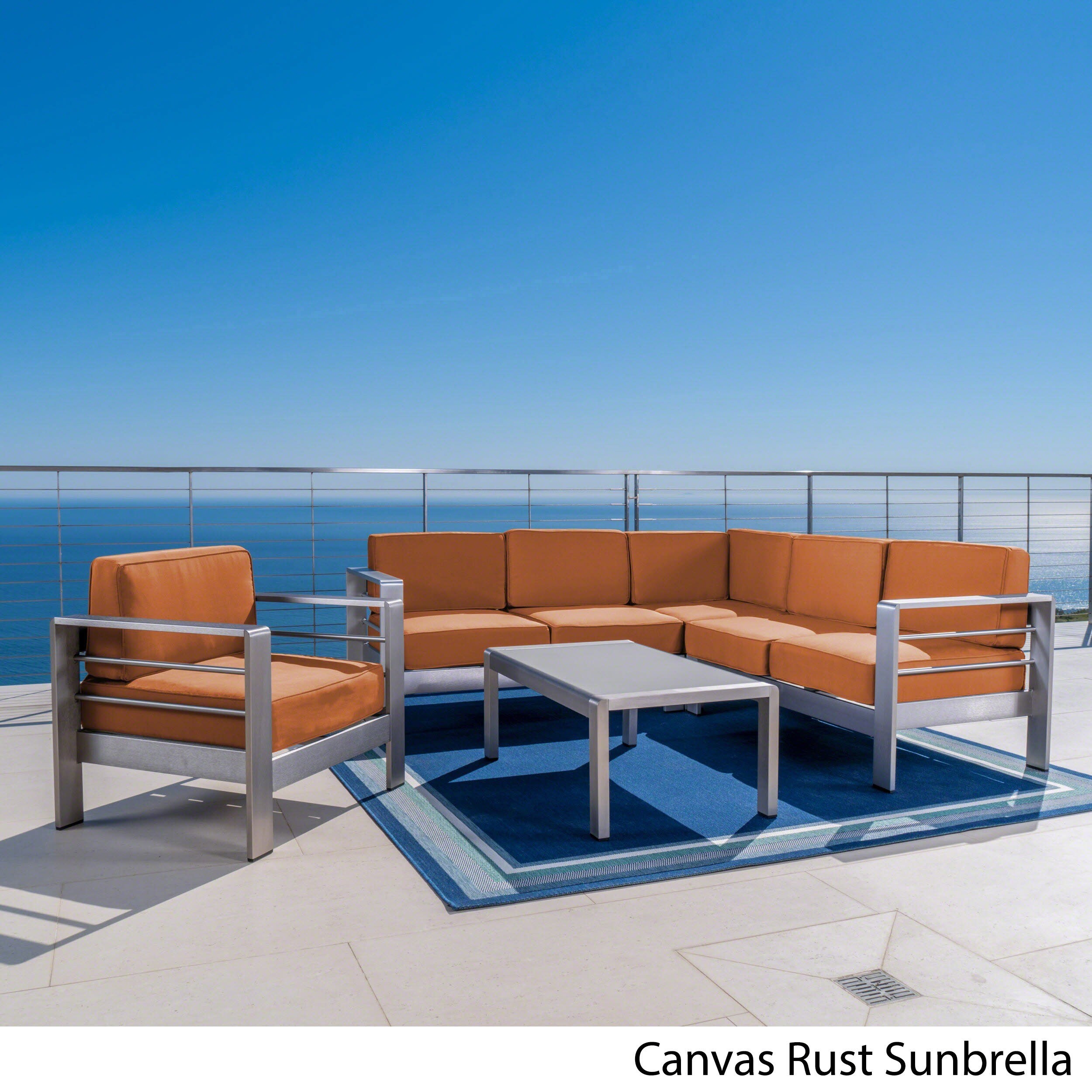Cape Coral Outdoor Aluminum 5 Piece Sofa Set With Optional