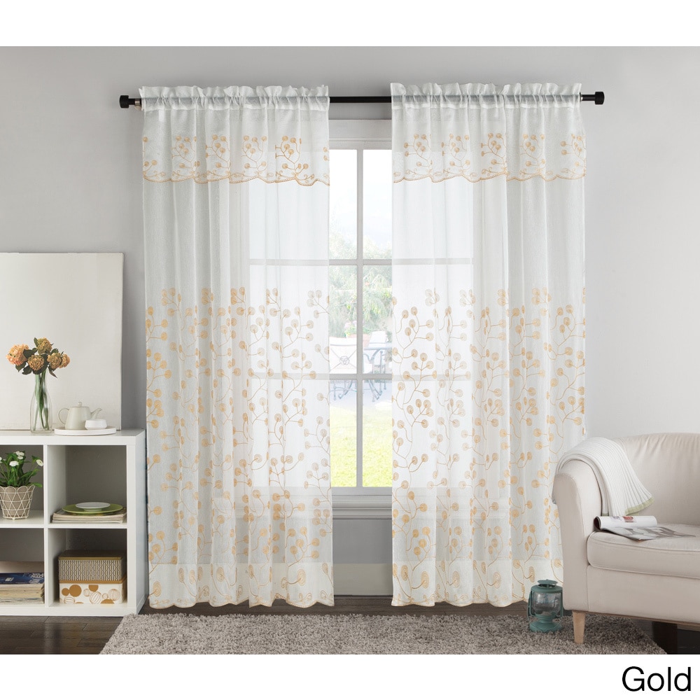 VCNY Bailey Embroidered Curtain Panel with Attached Valance Free