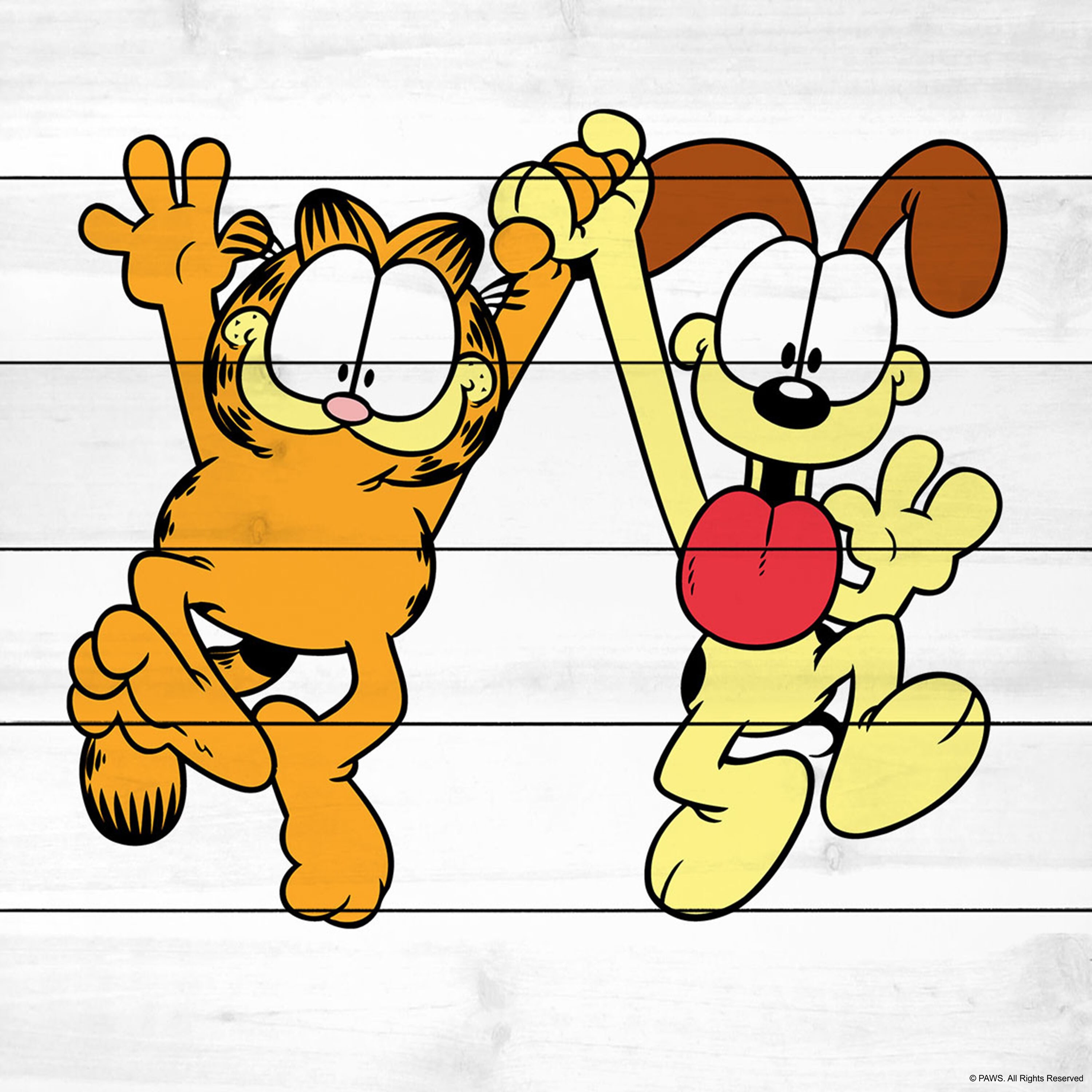 Shop Marmont Hill Garfield Odie Dancing Garfield Painting Print On White Wood Overstock 11137886