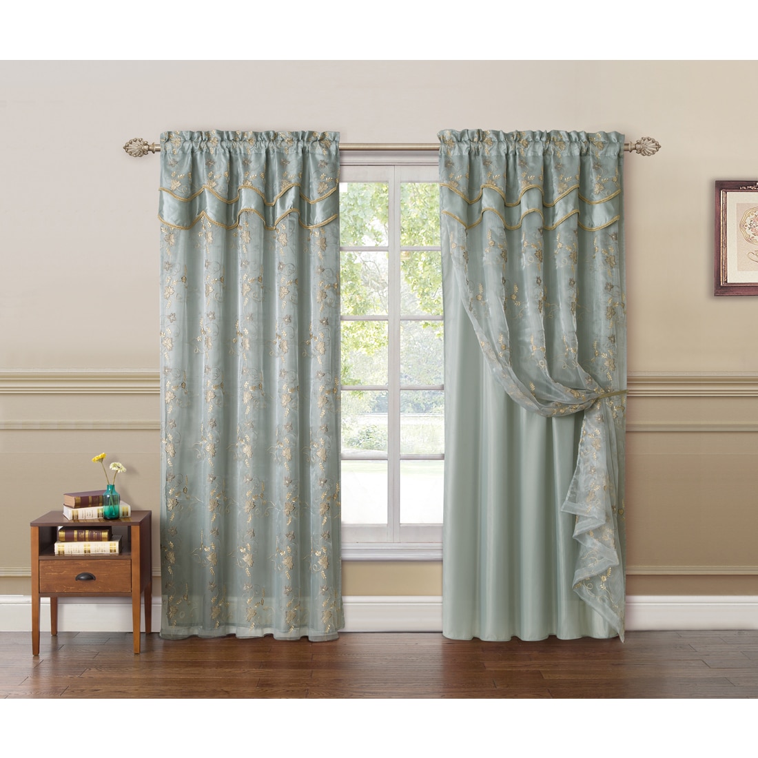 VCNY Charlize Embroidered Curtain Panel with Attached Valance and