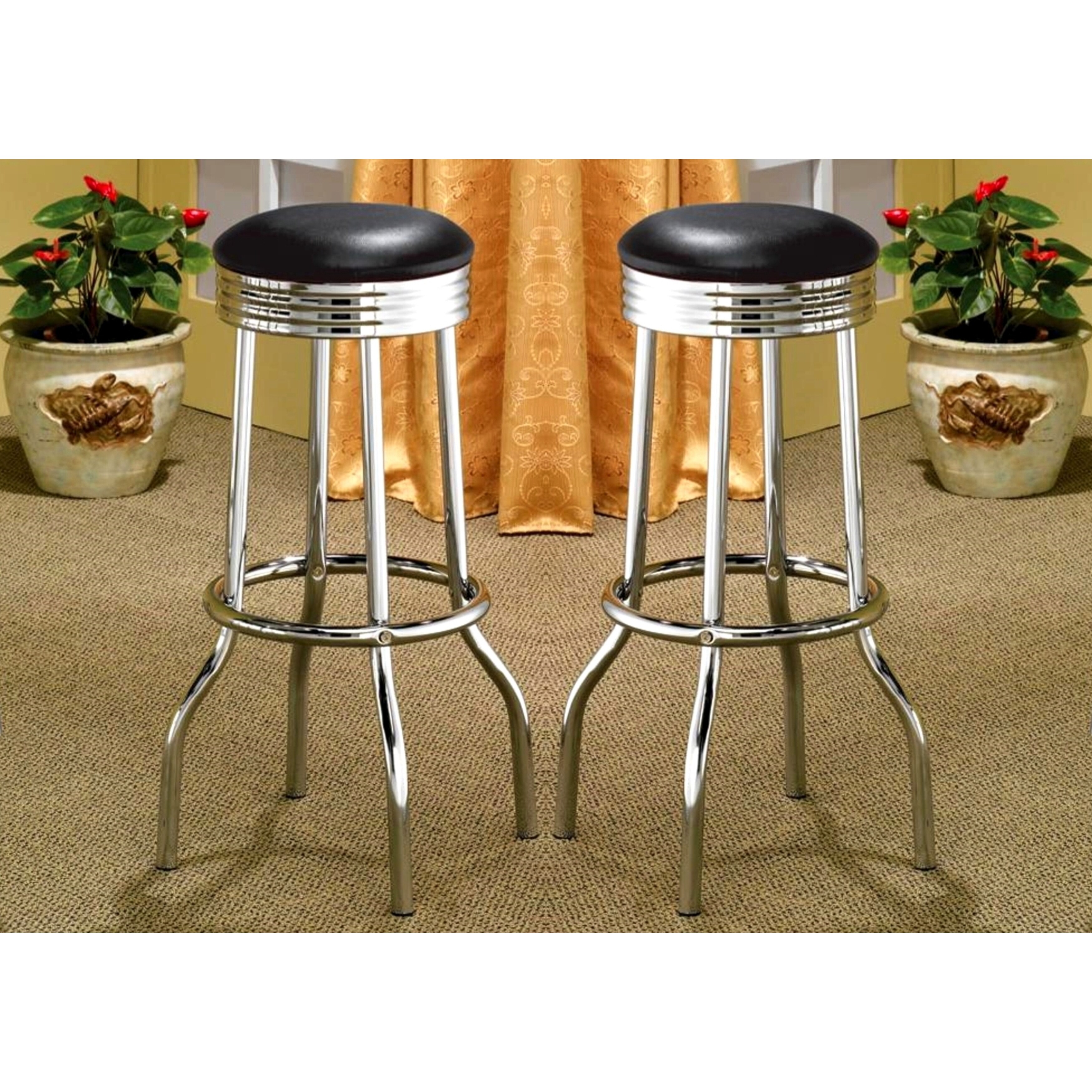 Hackensack Nostalgic Retro Chrome Bar Stools Set Of 2 Free Hackensack Nostalgic Retro Chrome Bar Stools Set Of 2 Free Shipping Today 11390626