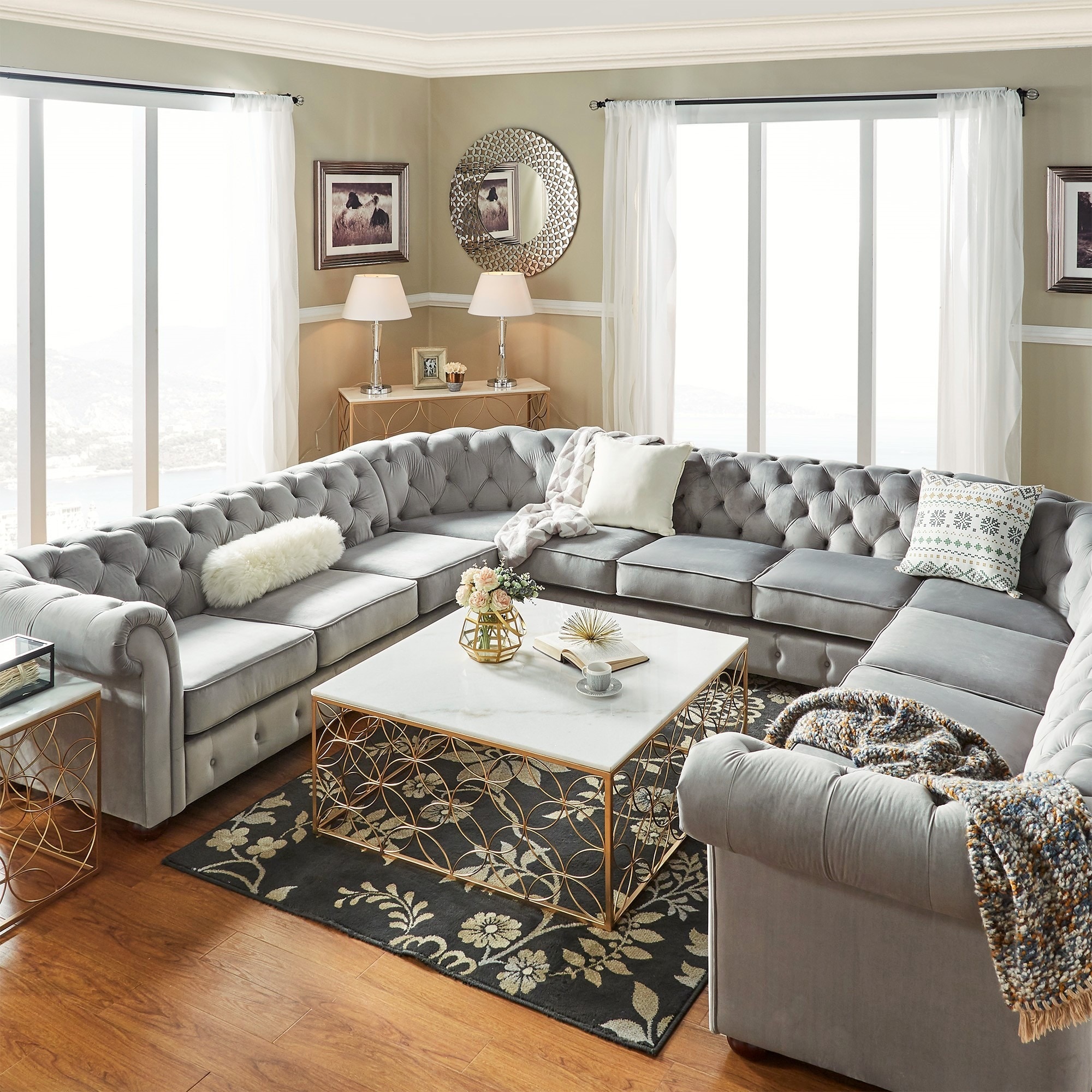 Knightsbridge Tufted Scroll Arm Chesterfield 11 Seat U Shaped Knightsbridge Tufted Scroll Arm Chesterfield 11 Seat U Shaped Sectional By Inspire Q On Free Shipping Today 11408762