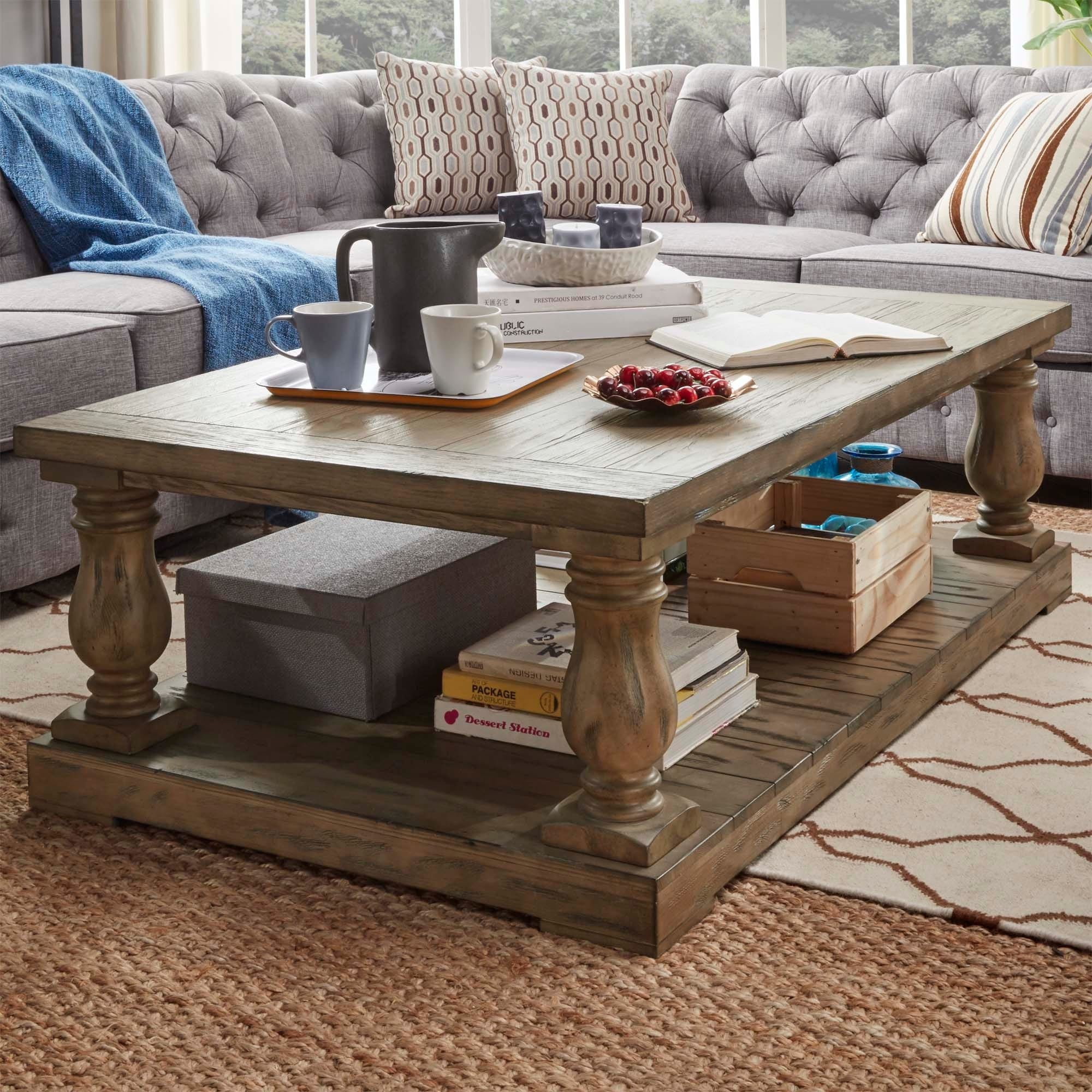 Shop Edmaire Rustic Pine Baluster 55 Inch Coffee Table By INSPIRE Q