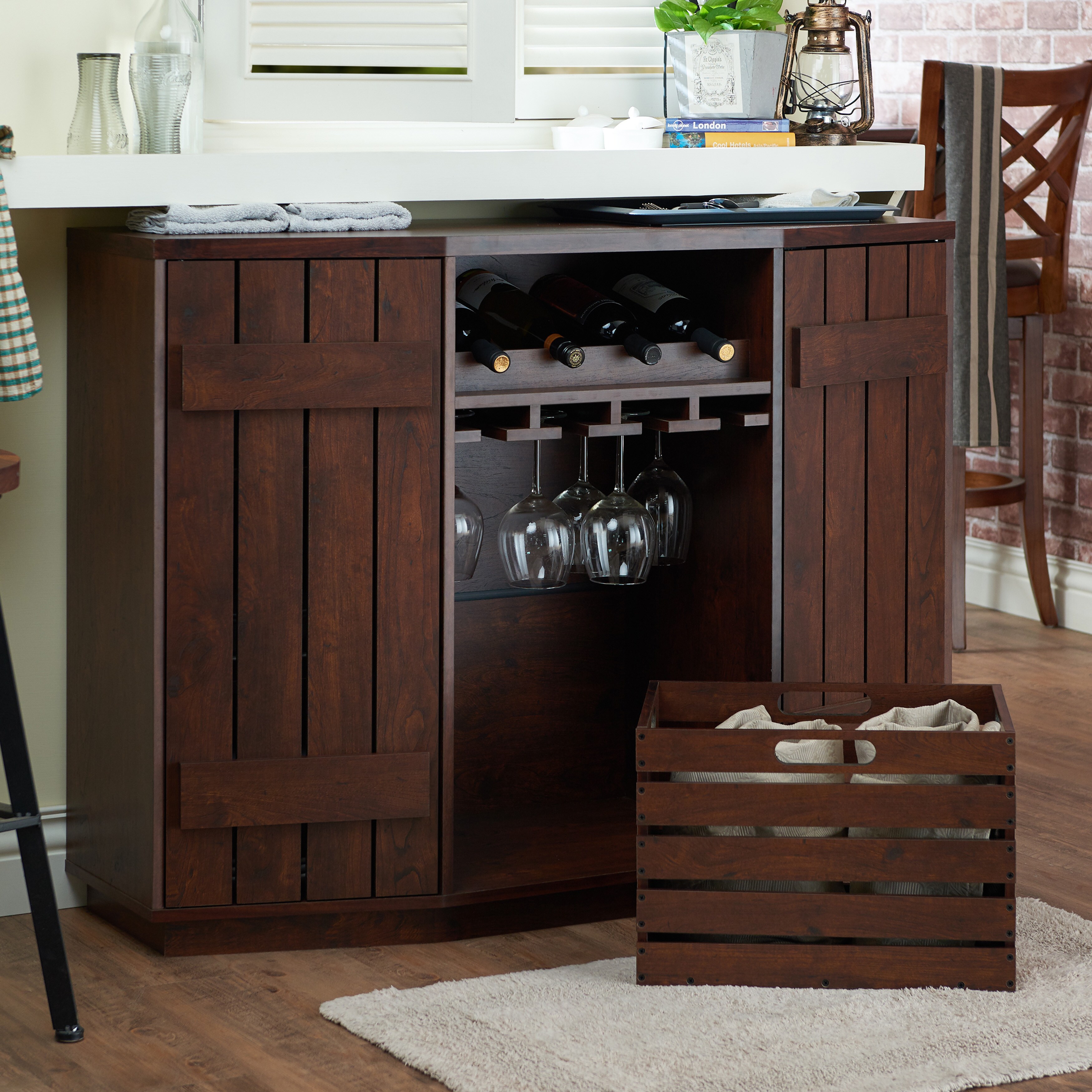 Furniture Of America Harla Walnut Rustic Vintage Server With Furniture Of America Harla Walnut Rustic Vintage Server With Removable Crate On Free Shipping Today 11541515