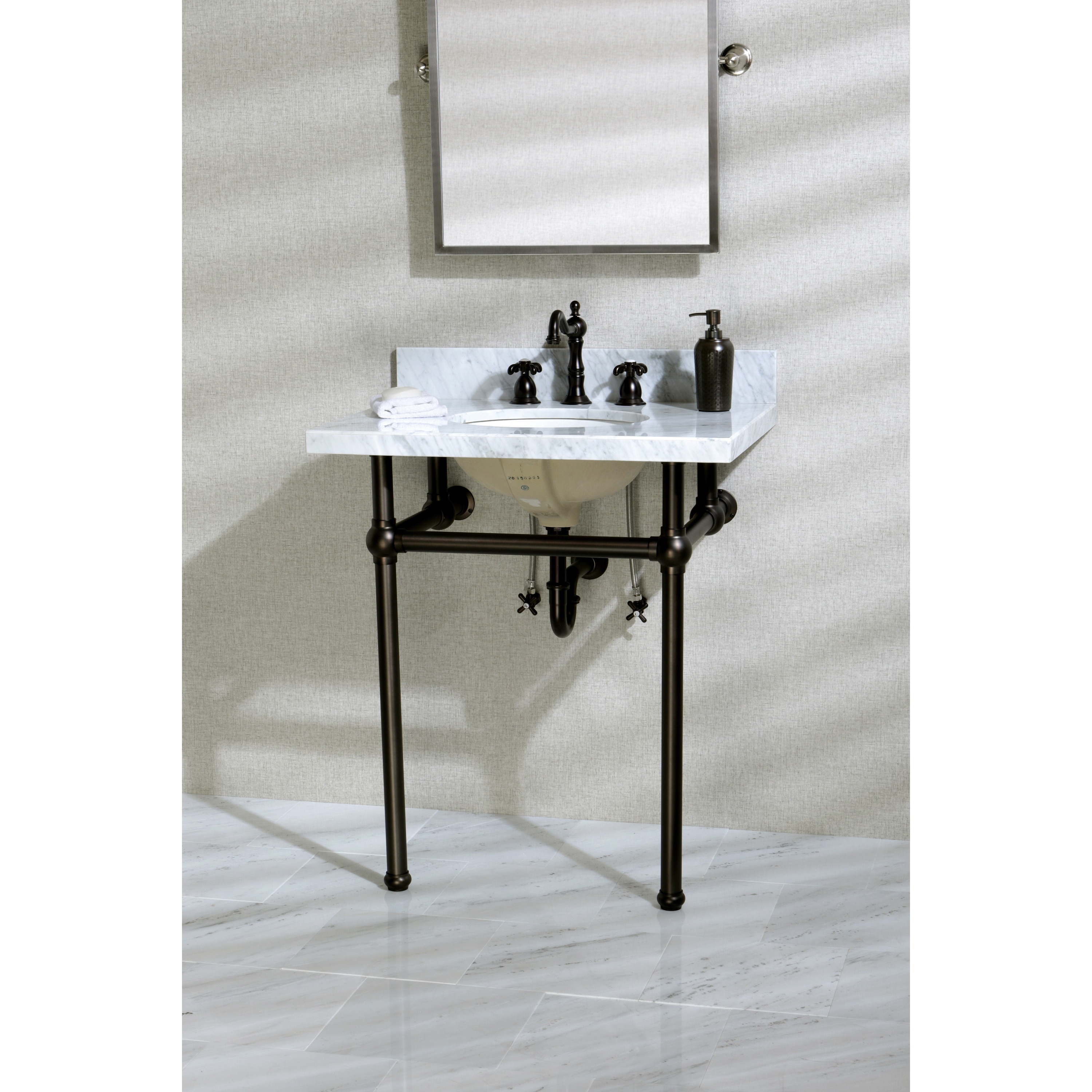 Vintage Carrara Marble 30 Inch Console Sink And Metal Stand Vintage Carrara Marble 30 Inch Console Sink And Metal Stand Free Shipping Today 11623869