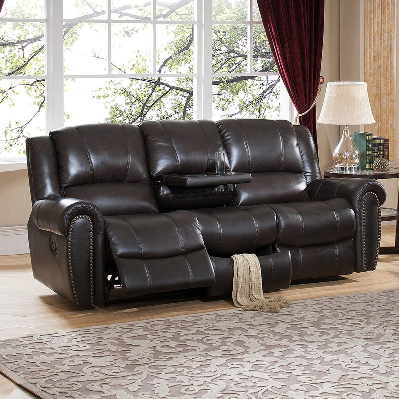 Charlotte Top Grain Leather Reclining Sofa With Memory Foam Storage Charlotte Top Grain Leather Reclining Sofa With Memory Foam Storage Drawer And Pull Out Tray Table Free Shipping Today 18562657
