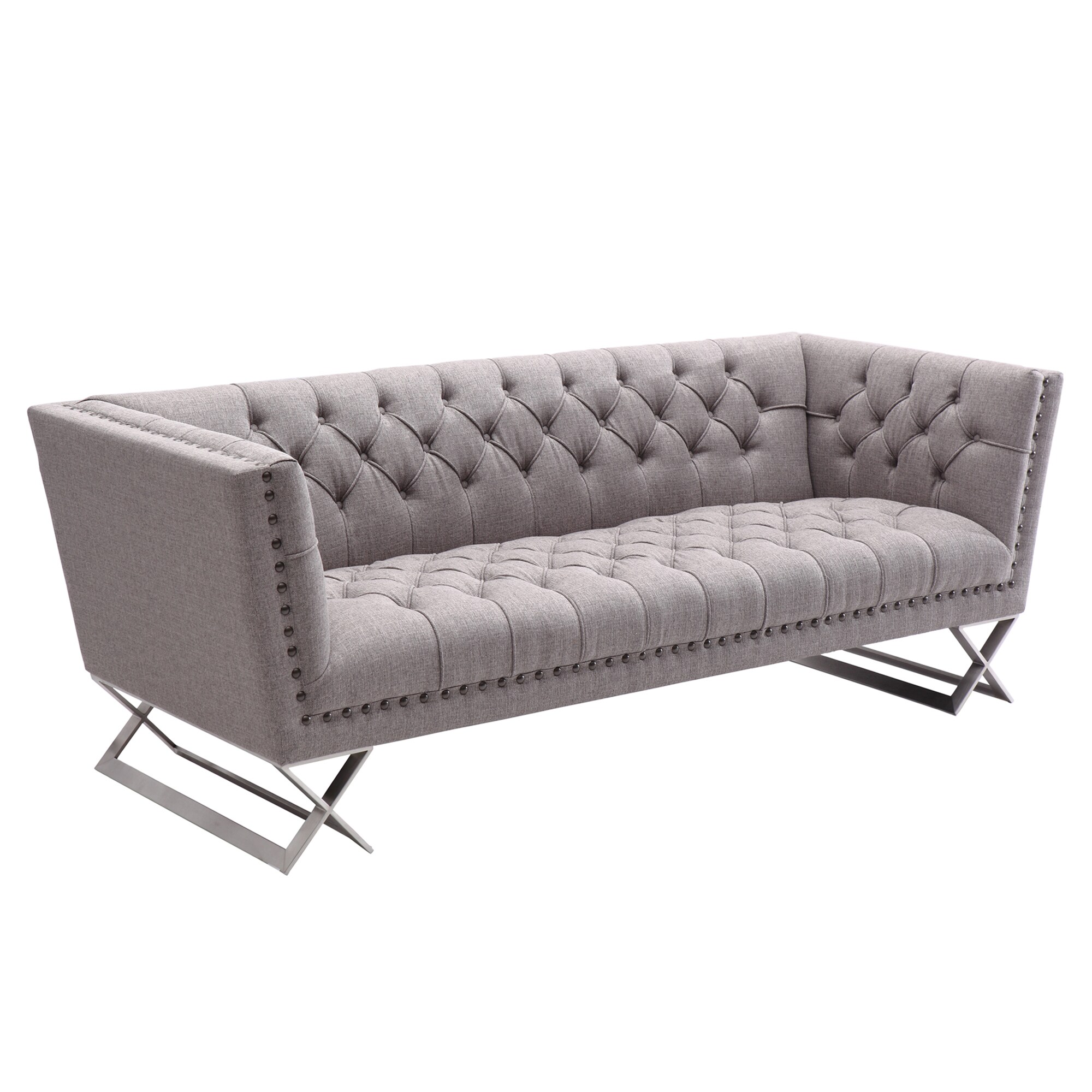 Armen Living Odyssey Sofa In Brushed Steel Finish With Grey Tweed Armen Living Odyssey Sofa In Brushed Steel Finish With Grey Tweed Upholstery And Nail Heads Free Shipping Today 18586339