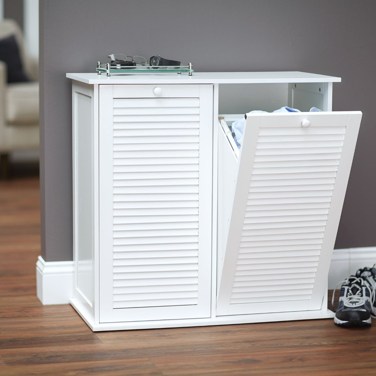 Household Essentials White Shutter Front Tilt Out Cabinet Household Essentials White Shutter Front Tilt Out Cabinet Laundry Sorter Free Shipping Today 11684919