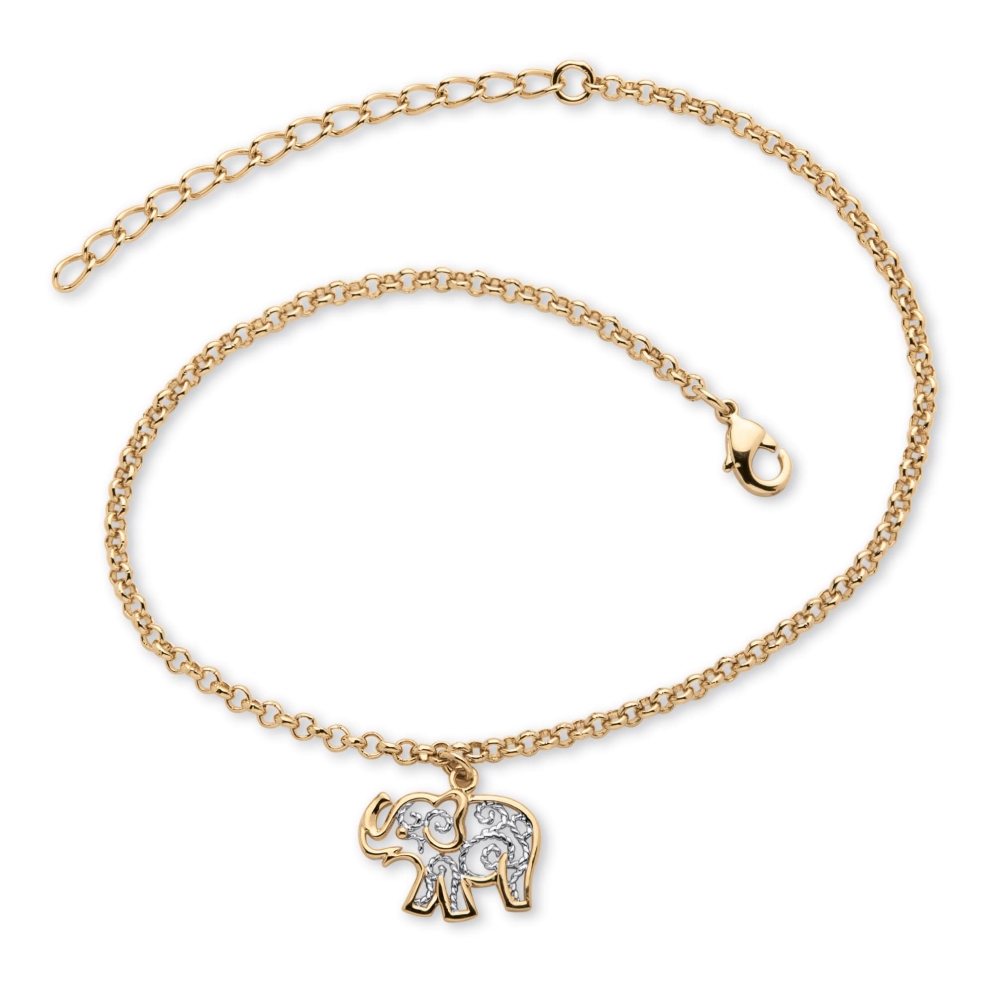 Gold Plated Two Tone Filigree Elephant Ankle Bracelet Gold Plated Two Tone Filigree Elephant Ankle Bracelet Adjule 9 To 11 Tailored On Free Shipping Orders Over 45
