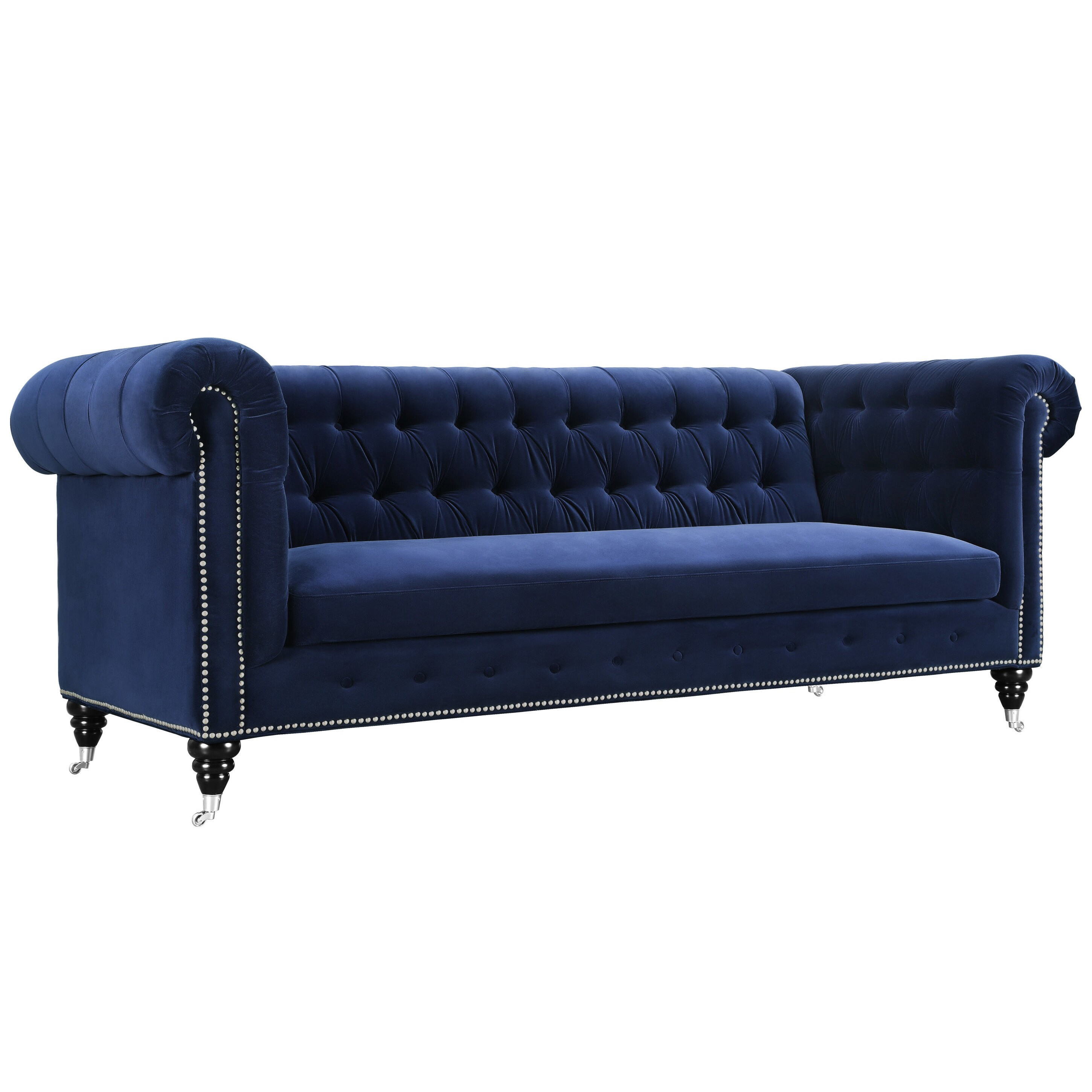 Hanny Navy Blue Velvet Nailhead Trim Tufted Sofa