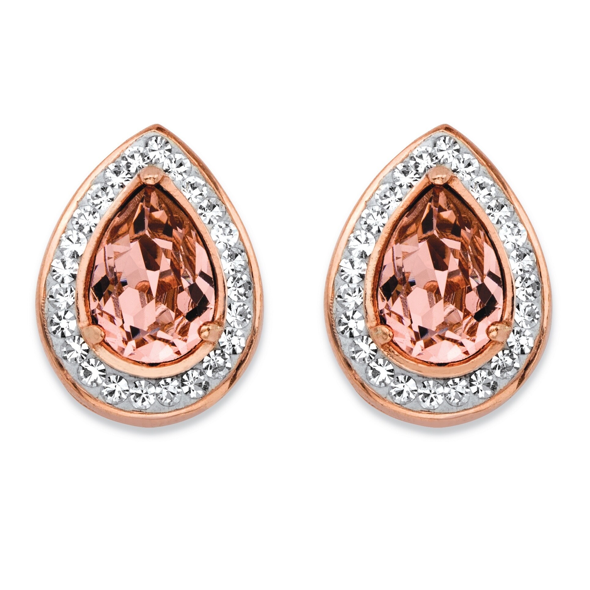 Pear Cut Rose Crystal Halo Stud Earrings Made With Swarovski Pear Cut Rose Crystal Halo Stud Earrings Made With Swarovski Elements Gold Over Sterl Free Shipping Today 11711356