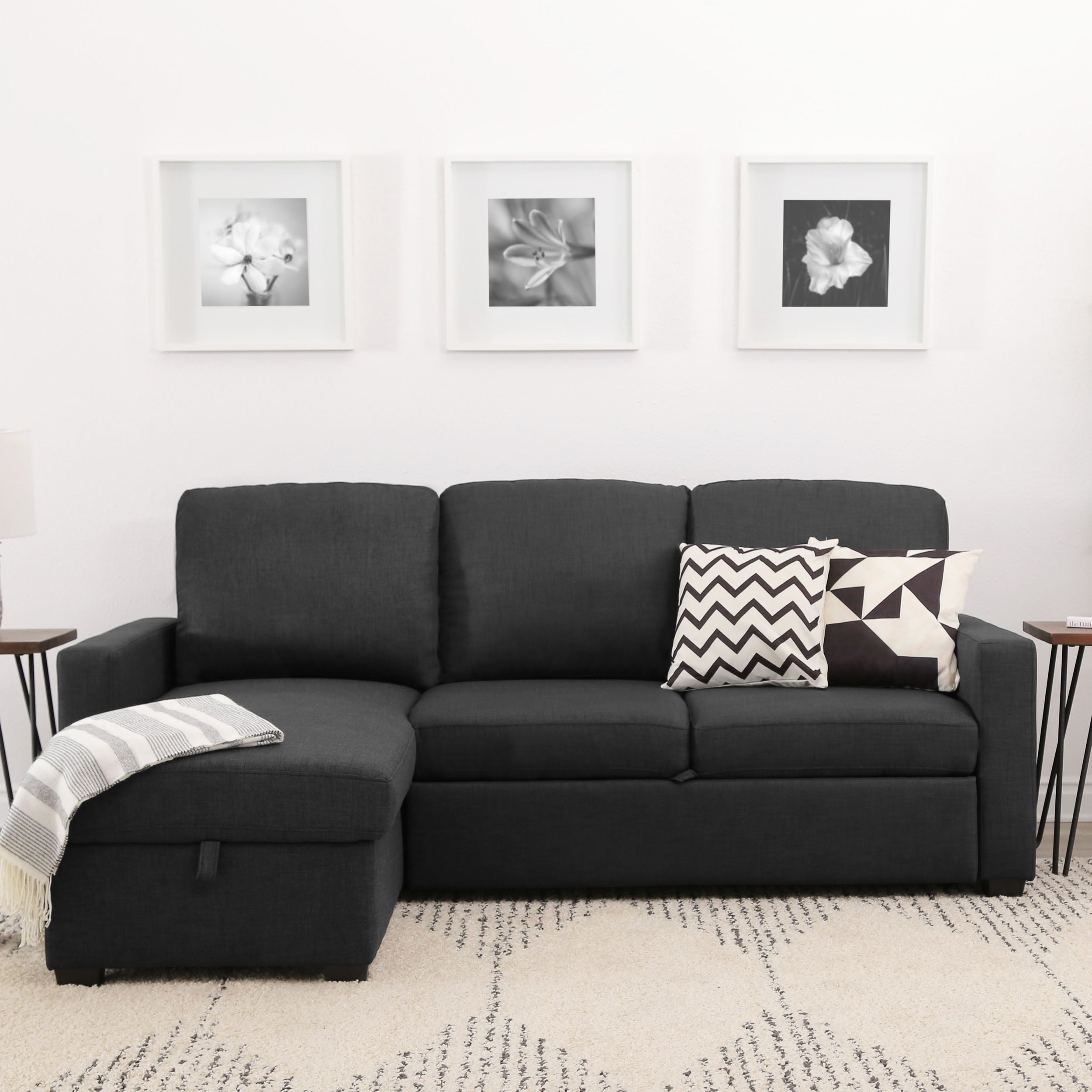 Abbyson Newport Dark Grey Upholstered Sleeper Sectional With Abbyson Newport Dark Grey Upholstered Sleeper Sectional With Storage Free Shipping Today 11769165