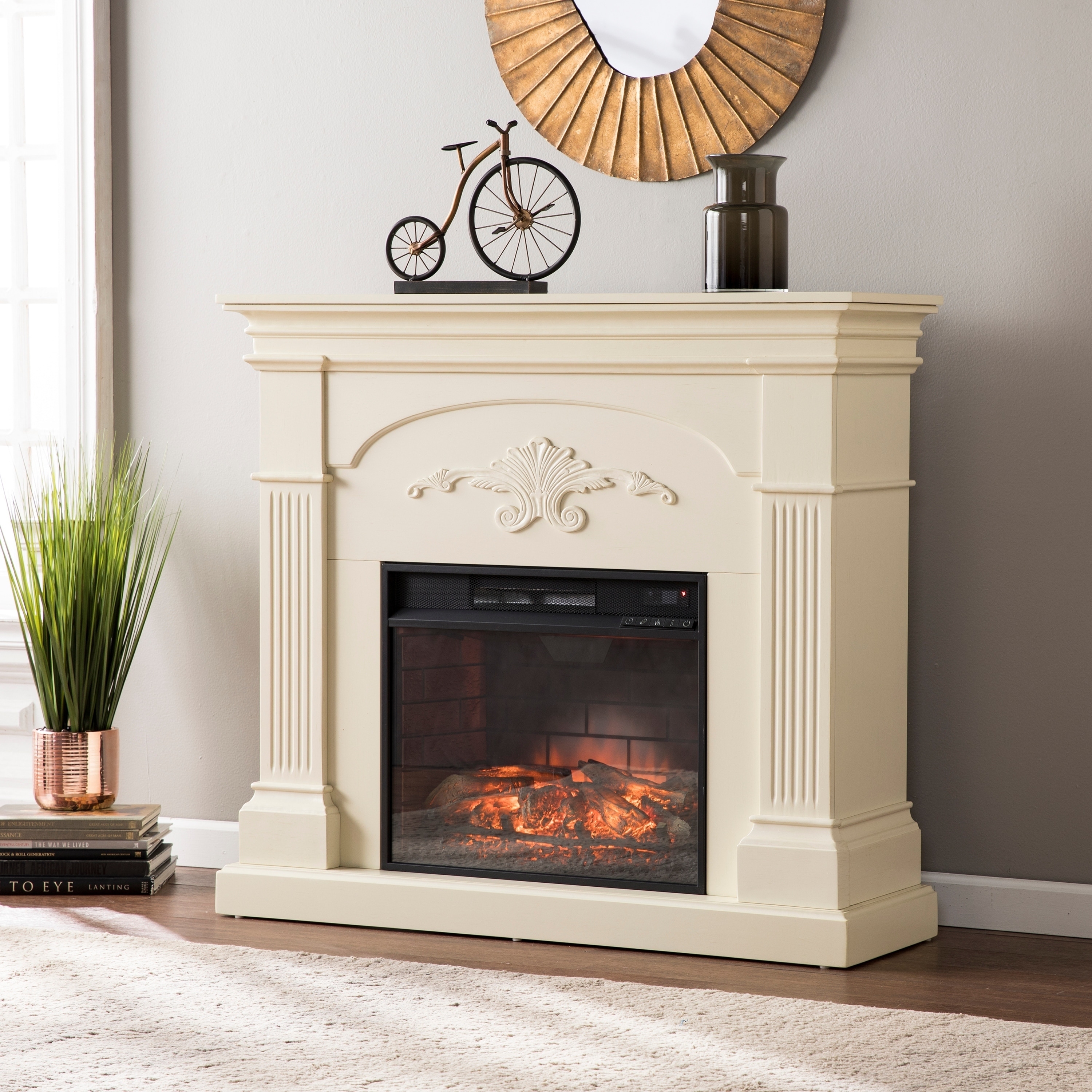 Shop Gracewood Hollow Niatum Ivory Infrared Electric Fireplace On Shop Gracewood Hollow Niatum Ivory Infrared Electric Fireplace On