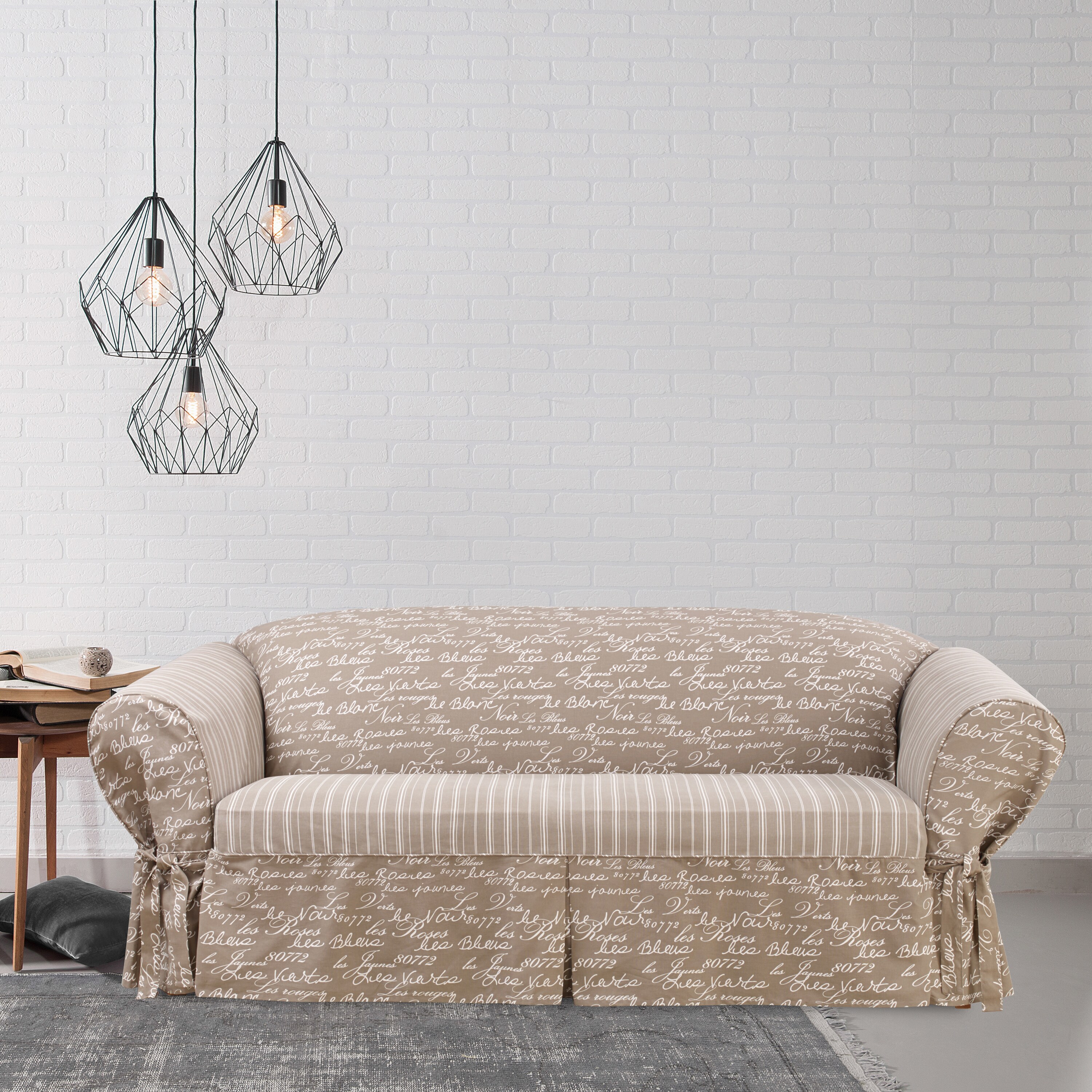 Sure Fit Vintage Script 1 Piece Sofa Slipcover With Cord