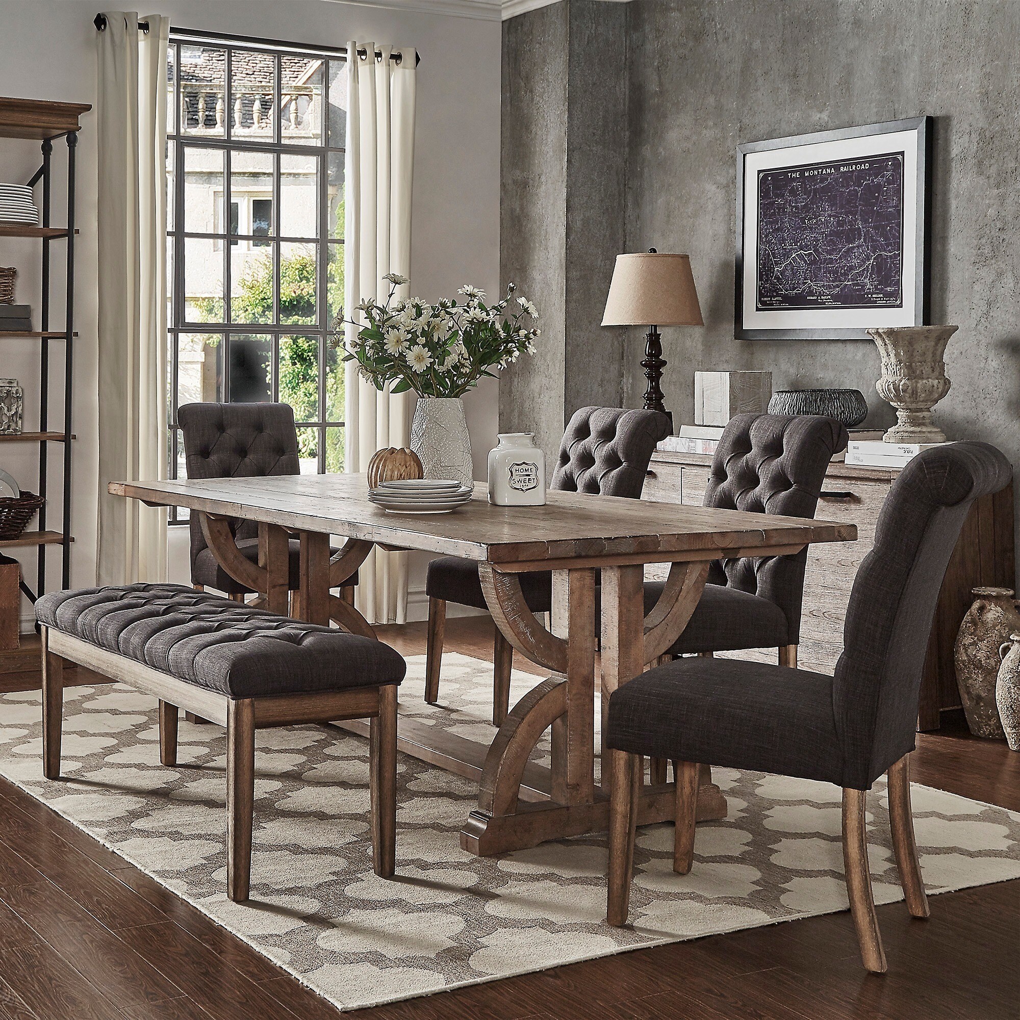 Paloma Salvaged Reclaimed Wood Rectangular Trestle Dining Set by