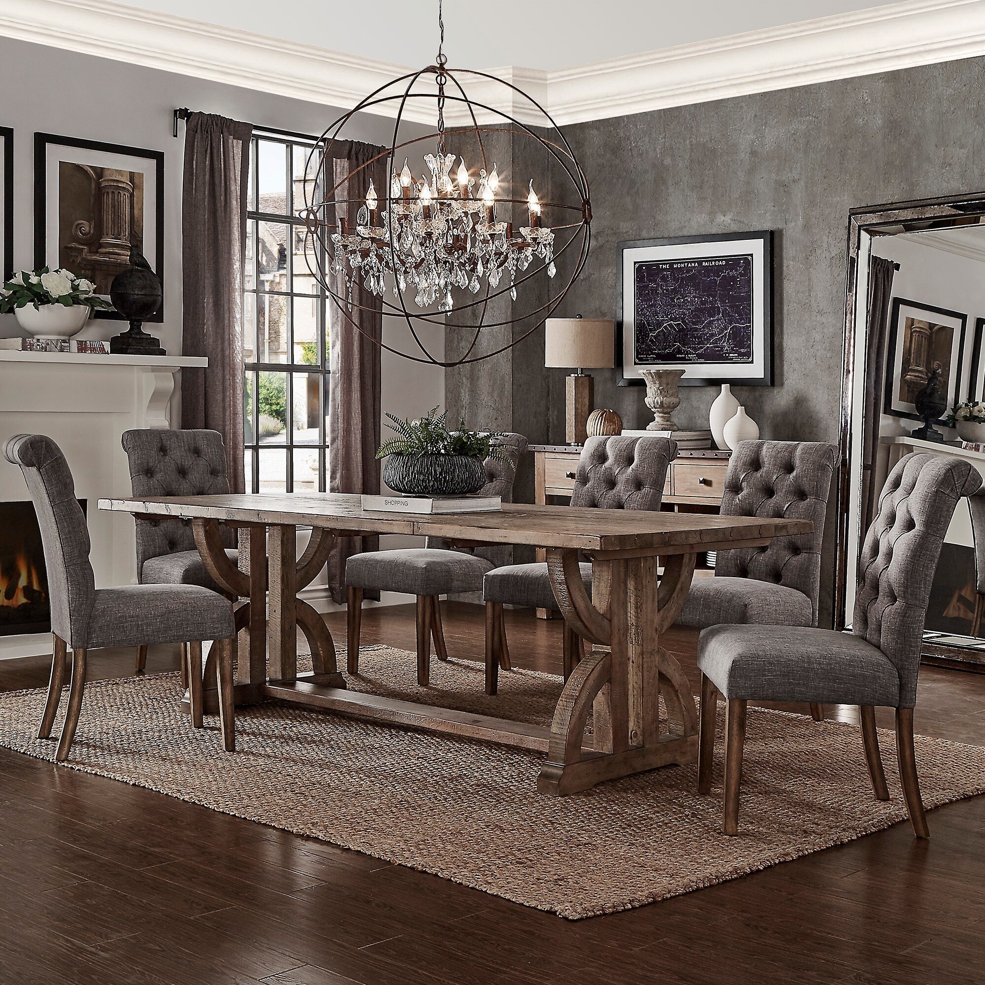 Paloma Salvaged Reclaimed Wood Rectangular Trestle Dining Set by