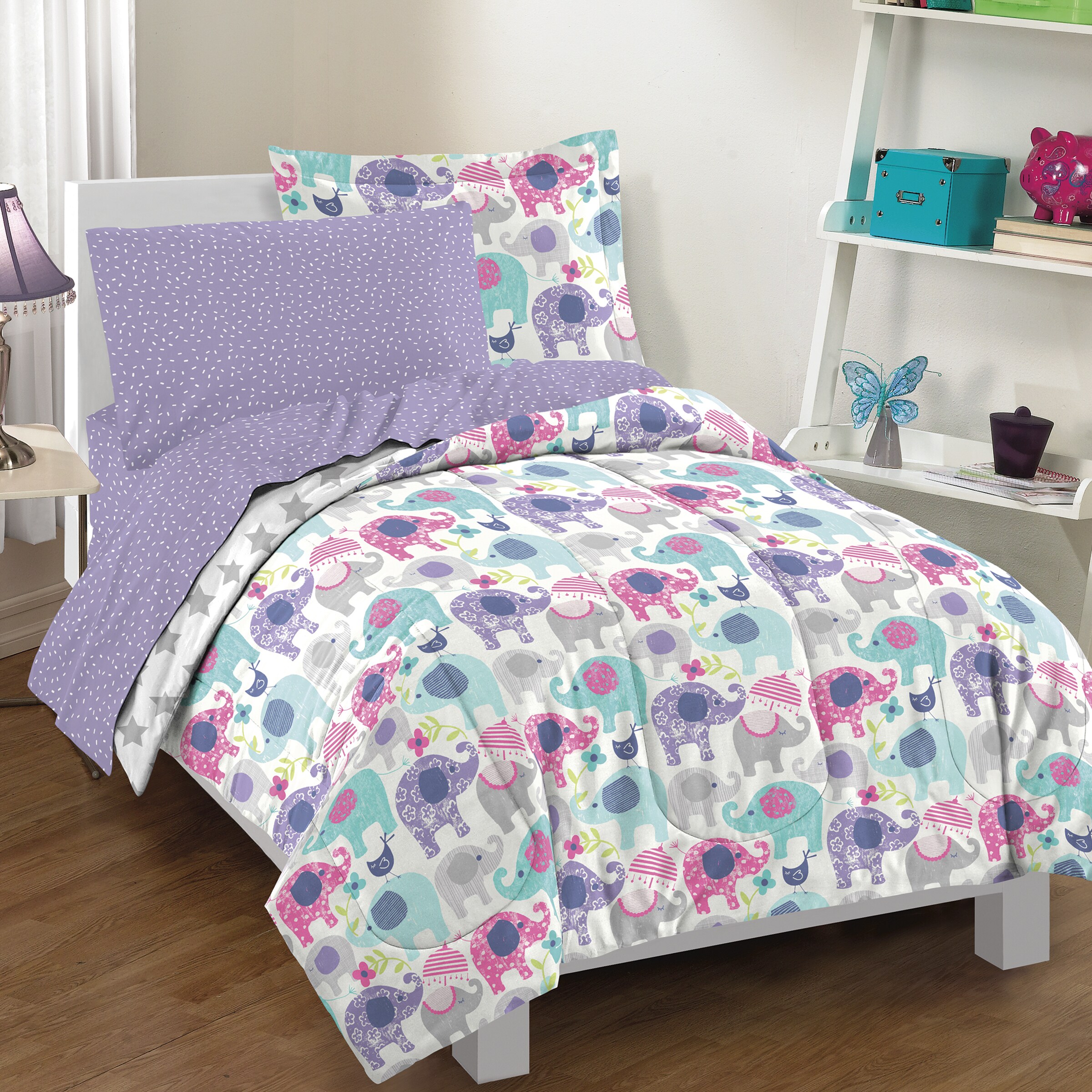 Dream Factory Elley Elephant 7 piece Bed in a Bag with Sheet Set