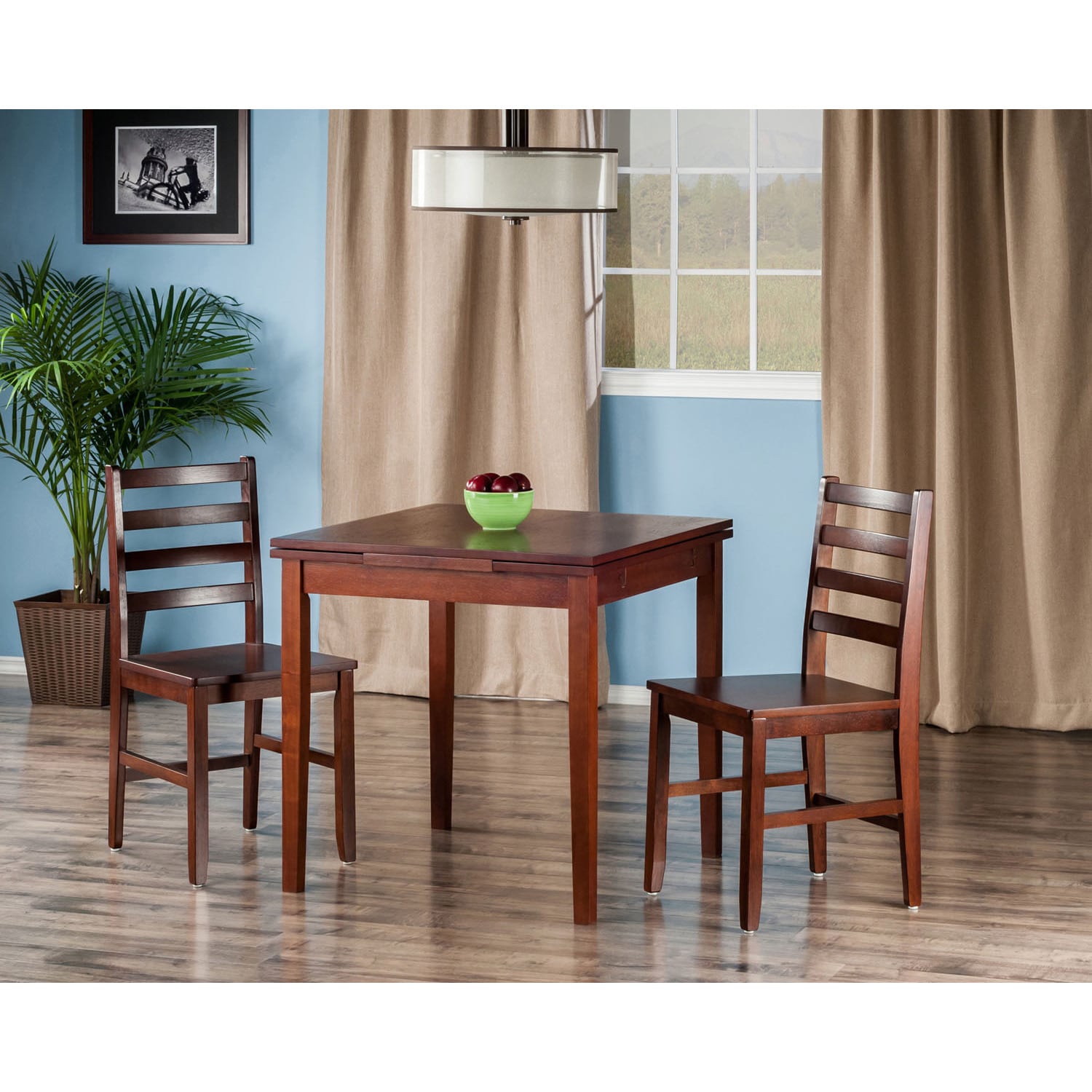 Winsome Pulman Walnut Wood Extension Dining Table With 2 Ladder Winsome Pulman Walnut Wood Extension Dining Table With 2 Ladder Back Chairs