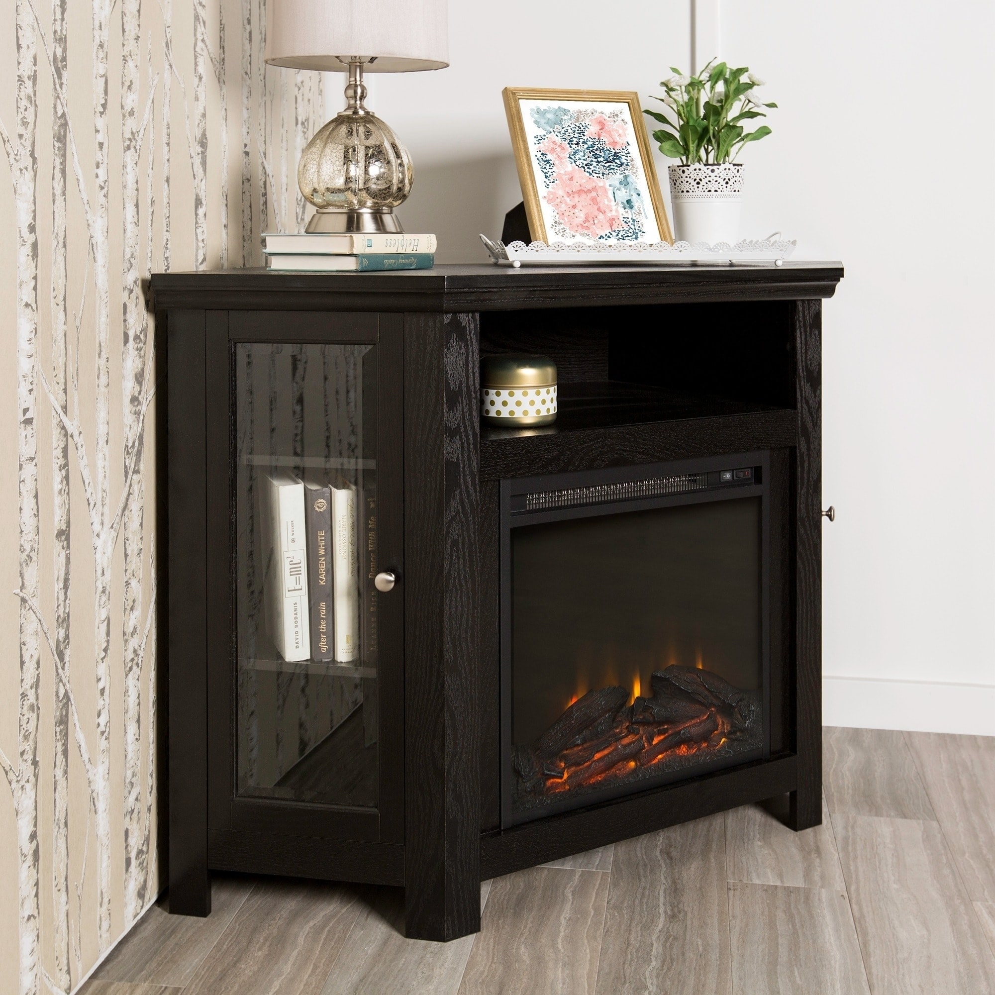 Shop 48 Corner Fireplace Tv Stand Console Black 48 X 20 X 32h