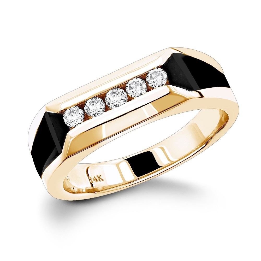 Luxurman Men S 14k Gold 1 4ct Diamond And Onyx Wedding Ring Diamond And Onyx Wedding Ring On Free Shipping Today 12008779