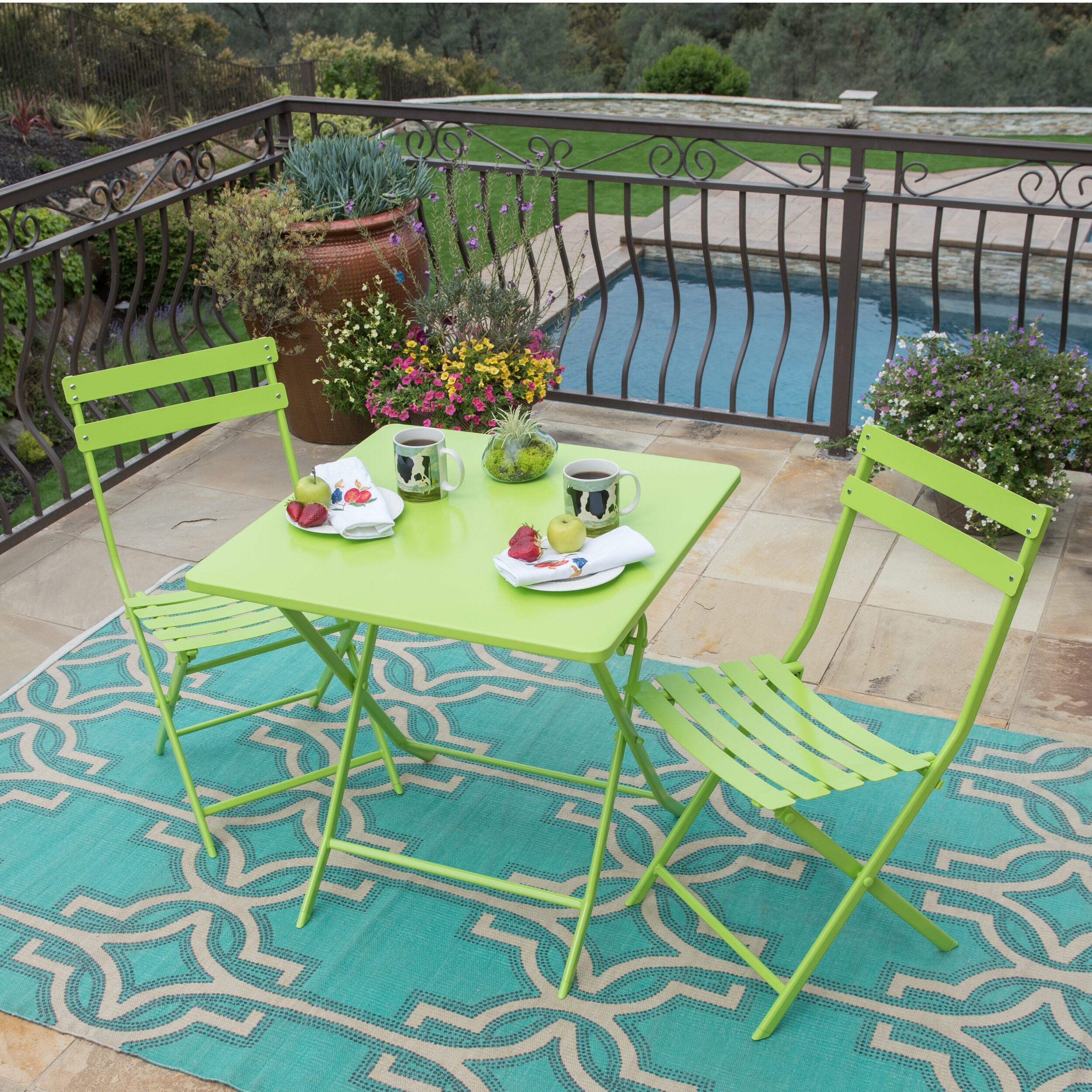 Corvus Rio Outdoor 3 Piece Square Green Folding Bistro Set On Corvus Rio Outdoor 3 Piece Square Green Folding Bistro Set