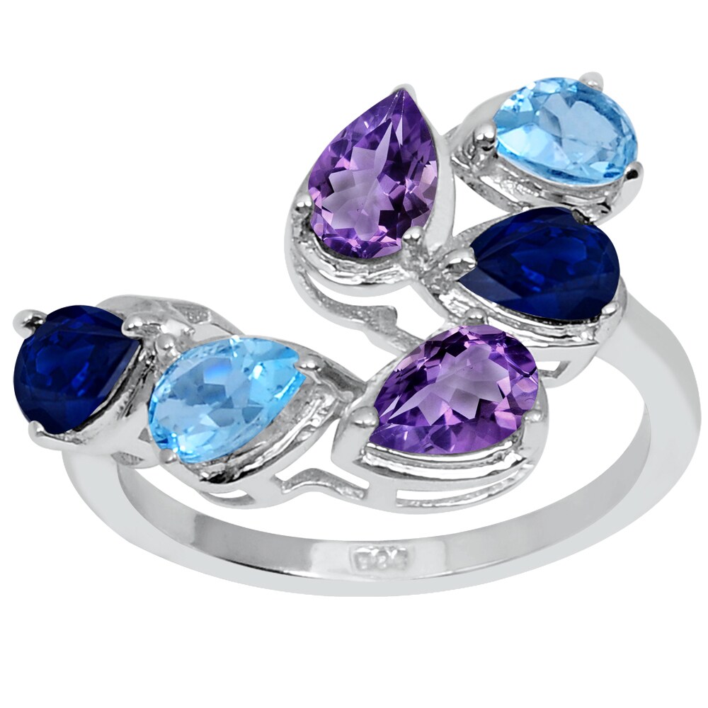 Shop 2.75 Carat genuine Sapphire, Amethyst and Blue topaz sterling silver ring - Free Shipping On Orders Over $45 - Overstock.com - 12048873