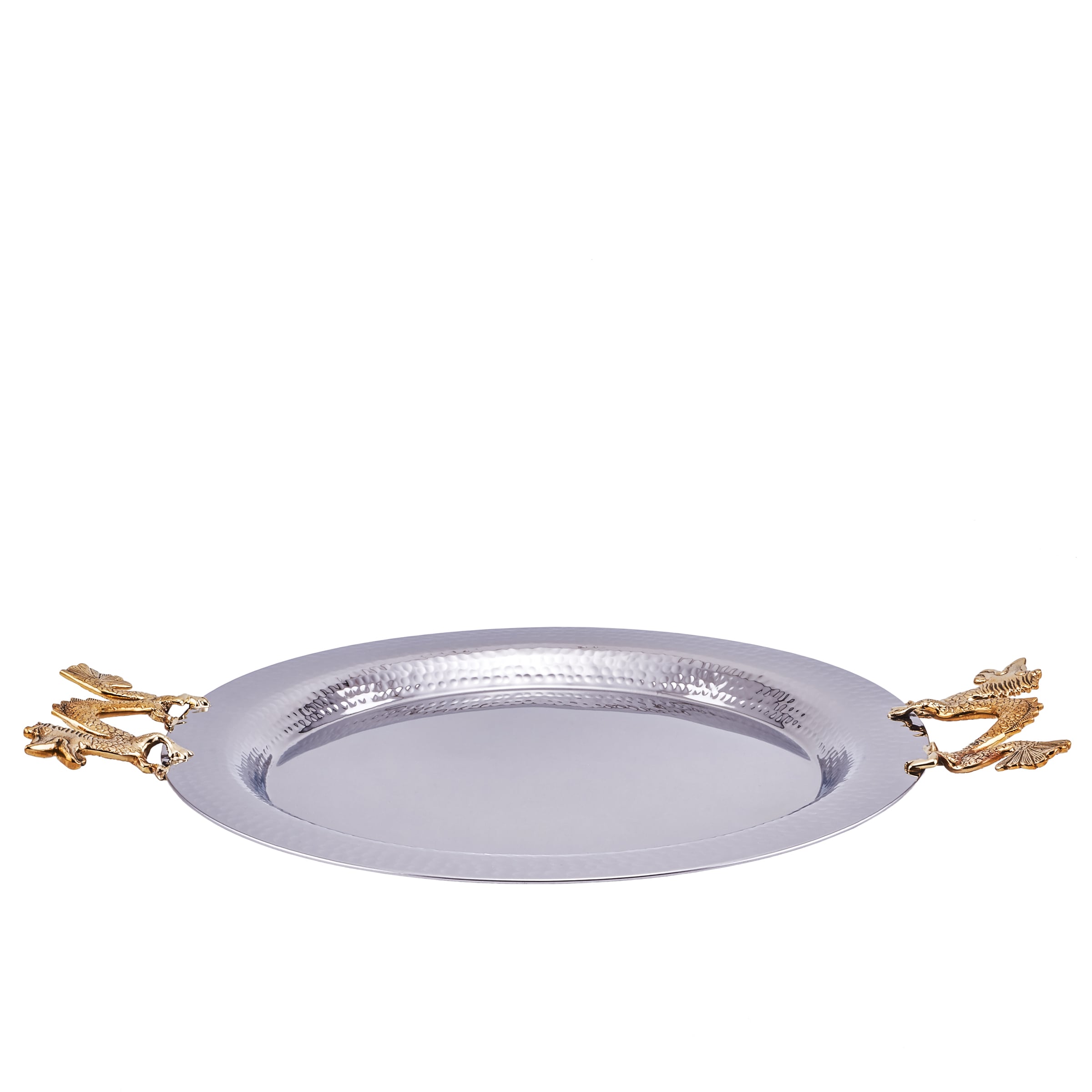 Shop Silver Stainless Steel Round Hammered Tray With Dragon Handles