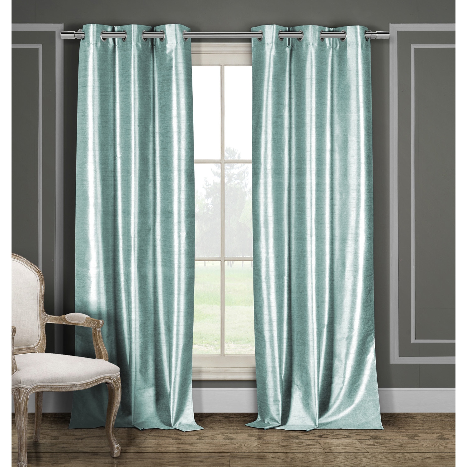 Duck River Solid Faux Silk Grommet Curtain Panel Pair Free Duck River Solid Faux Silk Grommet Curtain Panel Pair