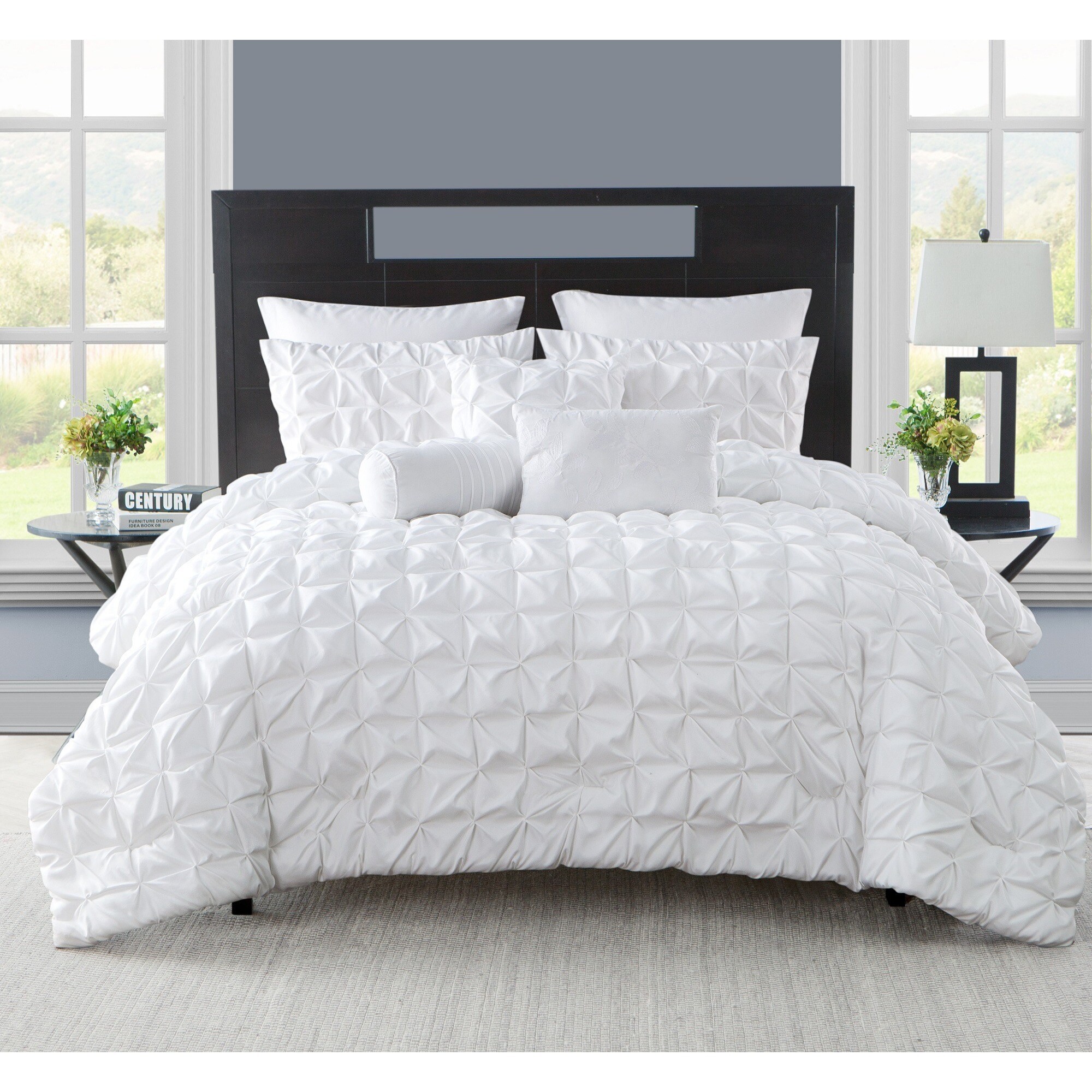 Beautiful Modern Chic Aqua Blue Grey White Pintuck Comforter Set