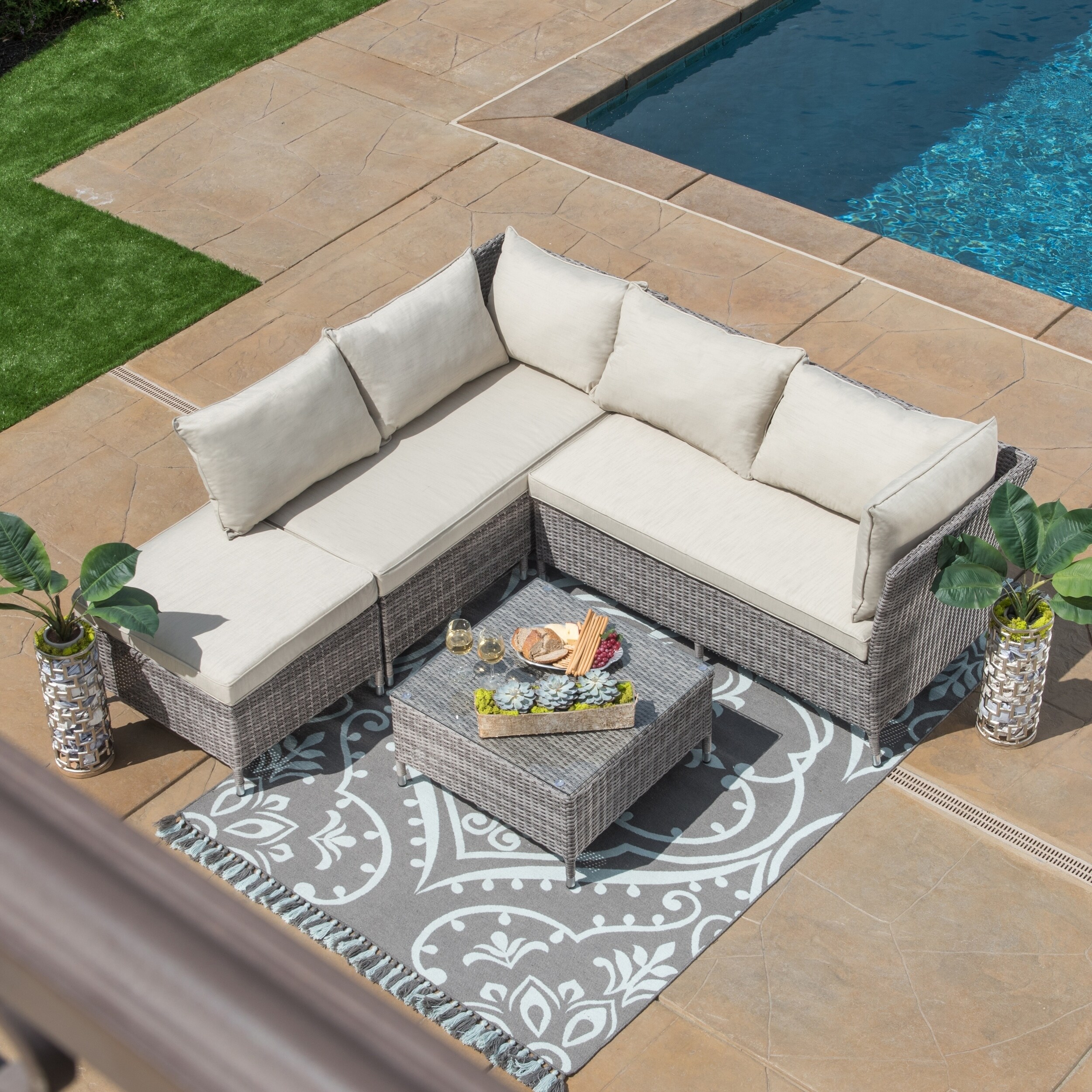 Corvus Bellanger 4 Piece Grey Wicker Patio Furniture Set On Corvus Bellanger 4 Piece Grey Wicker Patio Furniture Set