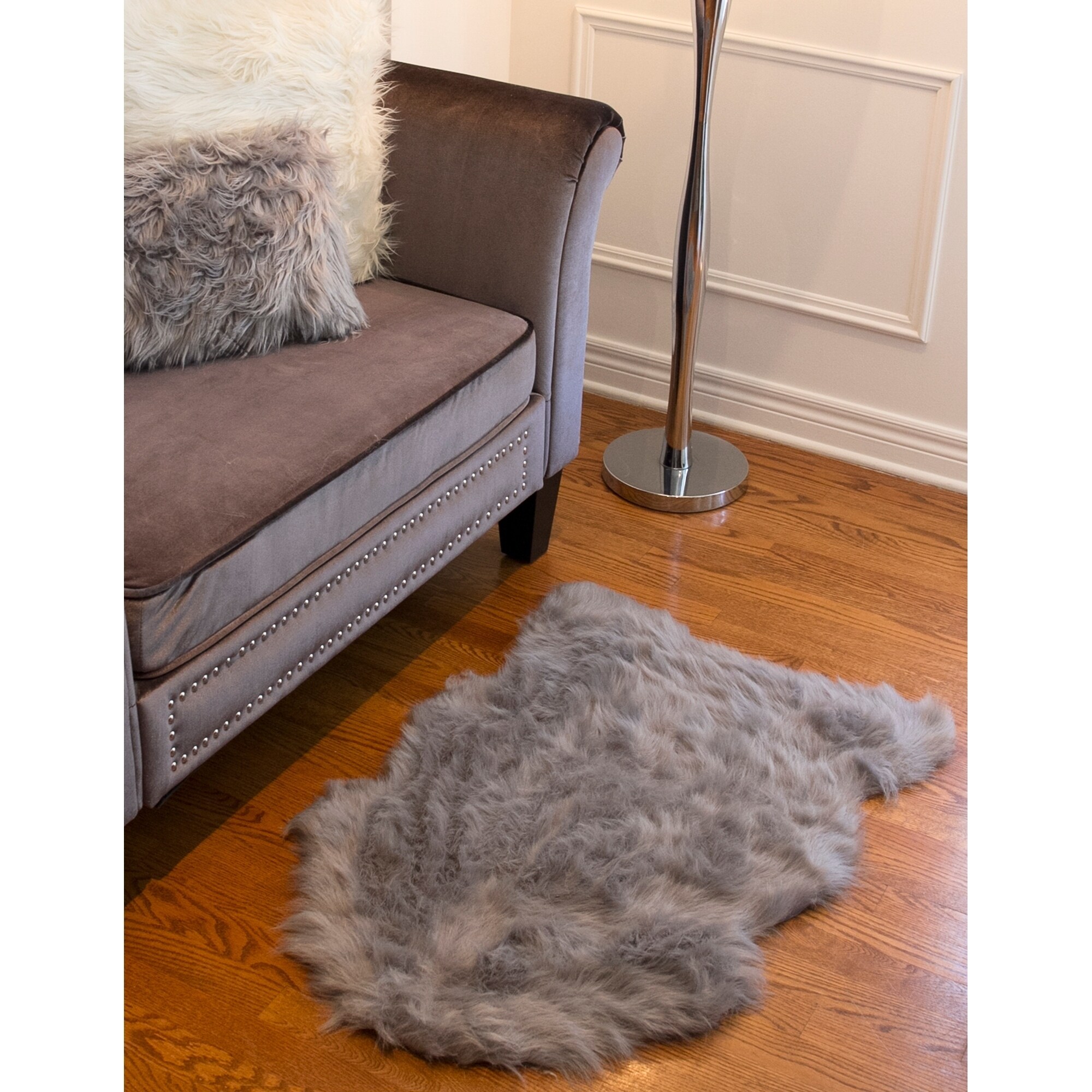 Shop Luxe Gordon Grey Faux Sheepskin 2 X 3 Throw Rug Free