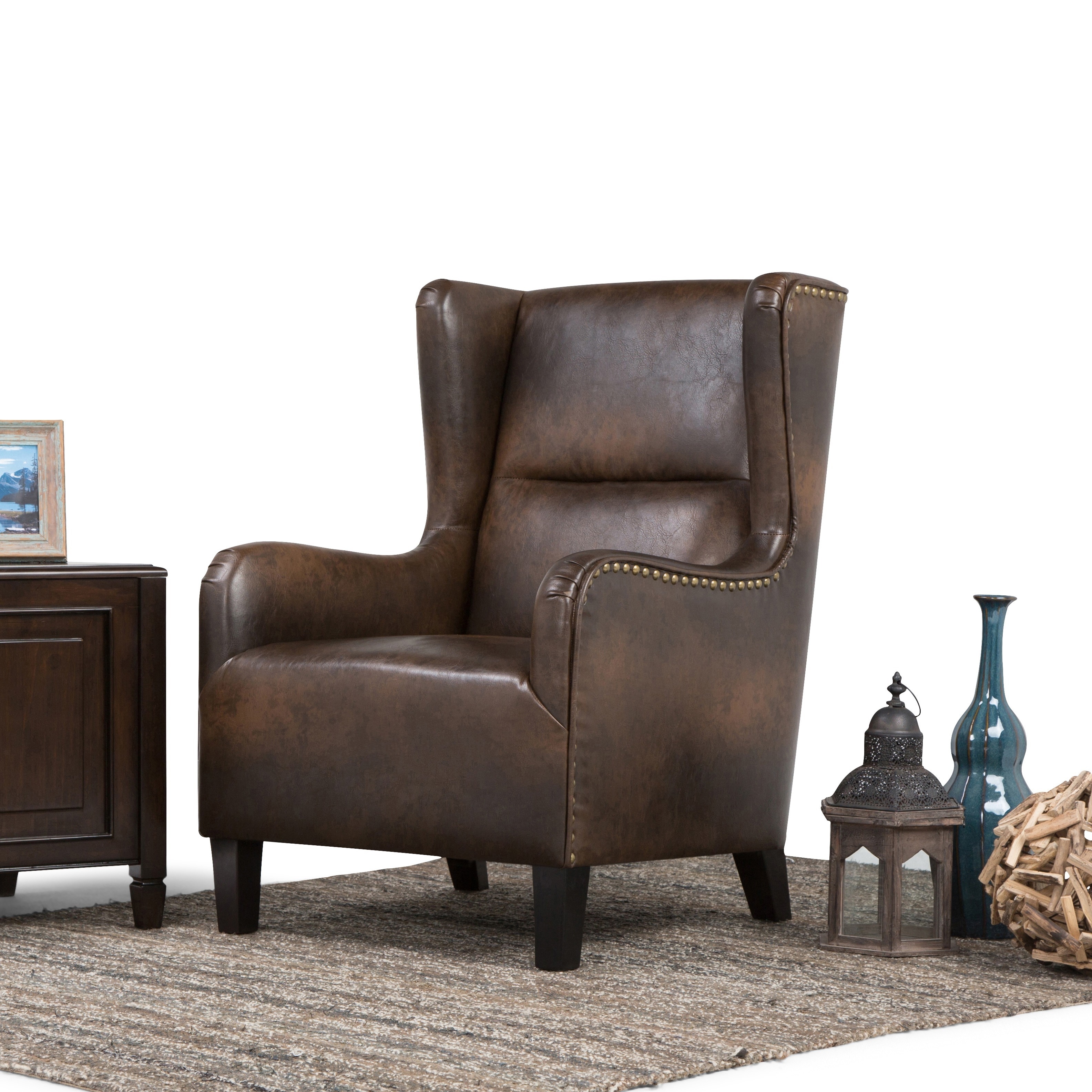 Wyndenhall Manford Distressed Brown Bonded Leather Wingback Wyndenhall Manford Distressed Brown Bonded Leather Wingback Chair On Free Shipping Today 12334677