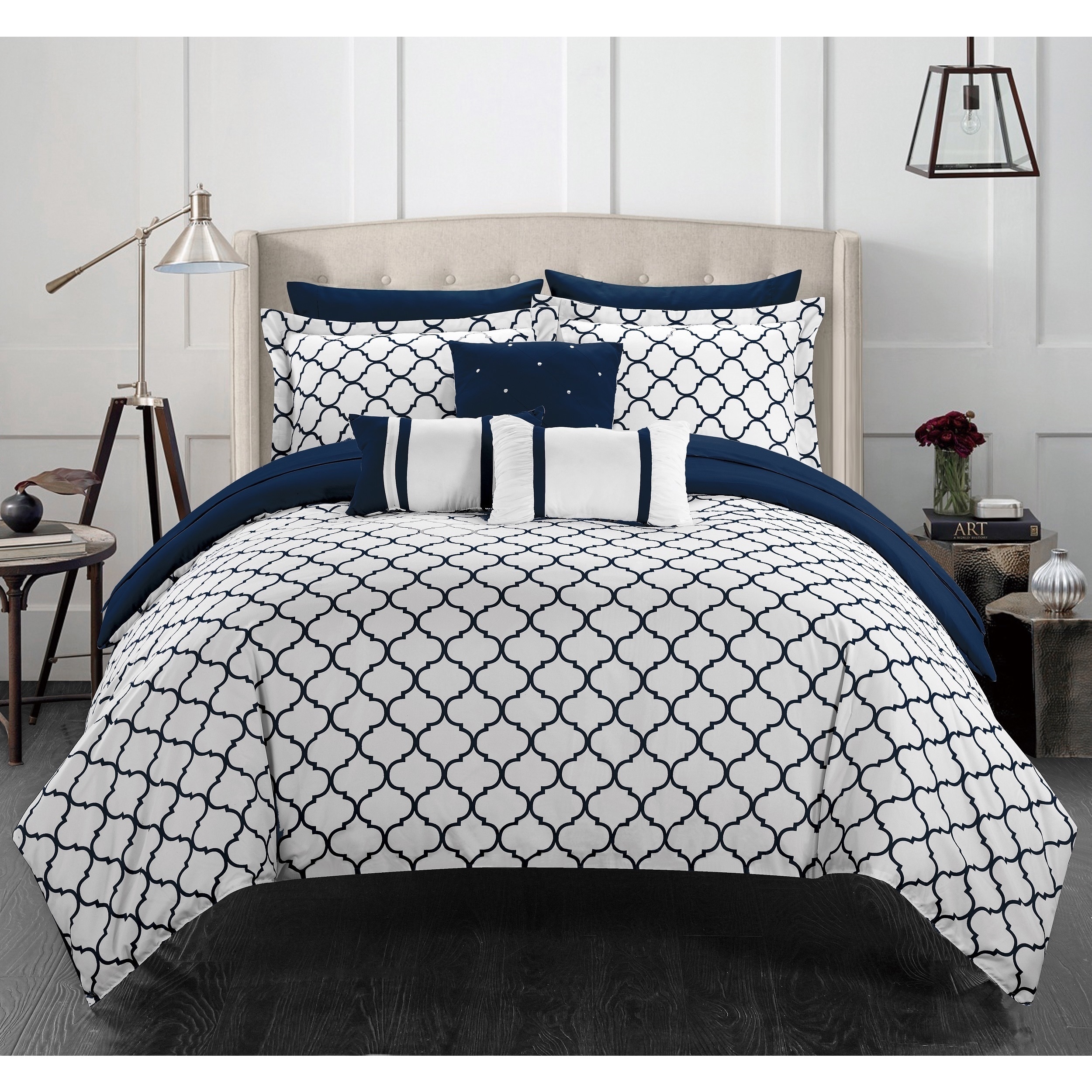 Chic Home Edney Bed in a Bag Navy forter 10 Piece Set Free