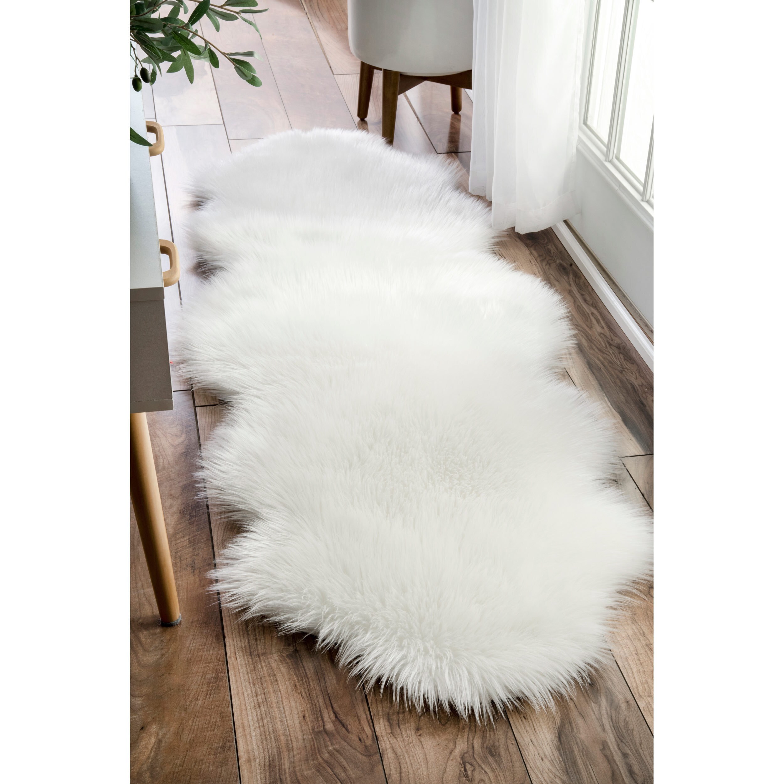 Shop NuLOOM Double Faux Flokati Sheepskin White Shag Runner Rug 2