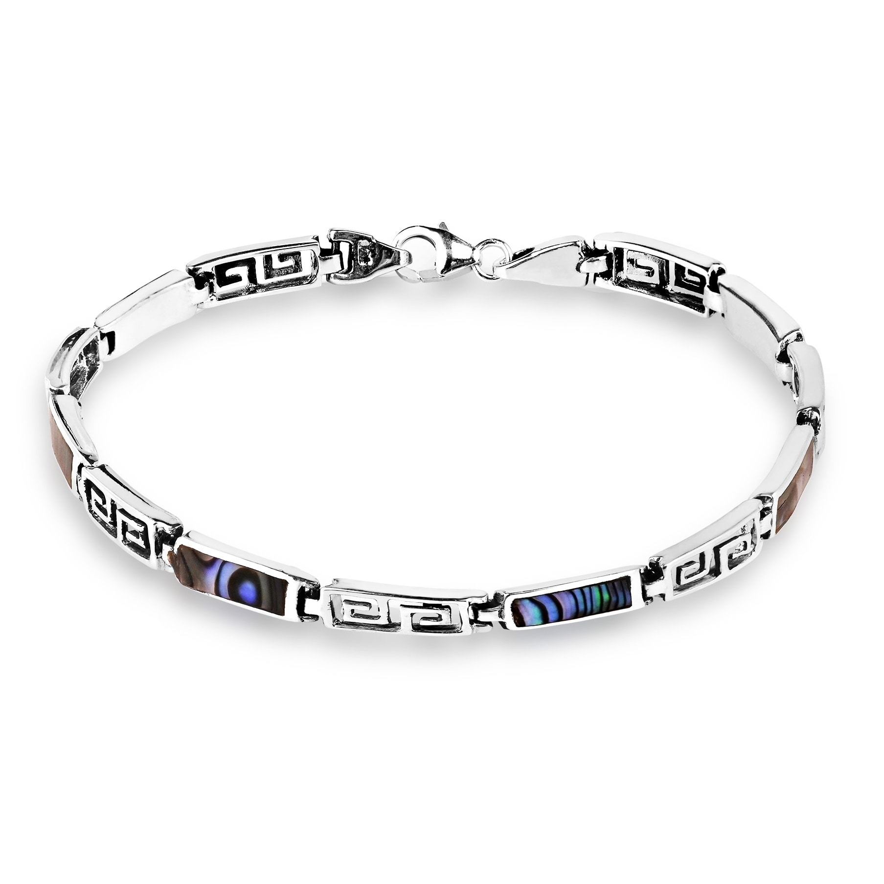 Handmade Greek Key Natural Stone Inlay 925 Sterling Silver Handmade Greek Key Natural Stone Inlay 925 Sterling Silver Bracelet On Free Shipping Today 12378200