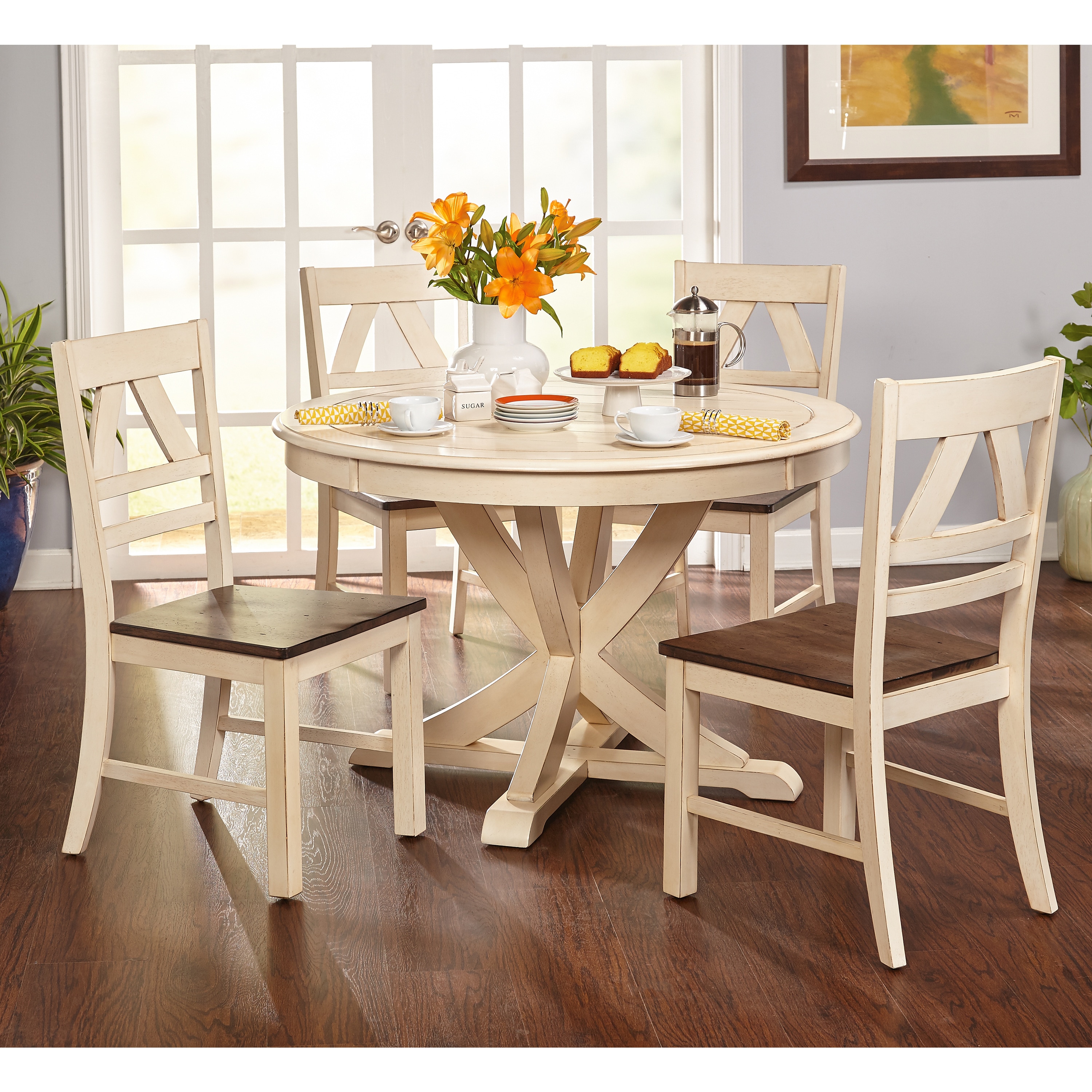 Simple Living Vintner Country Style Antique White Round Dining Table
