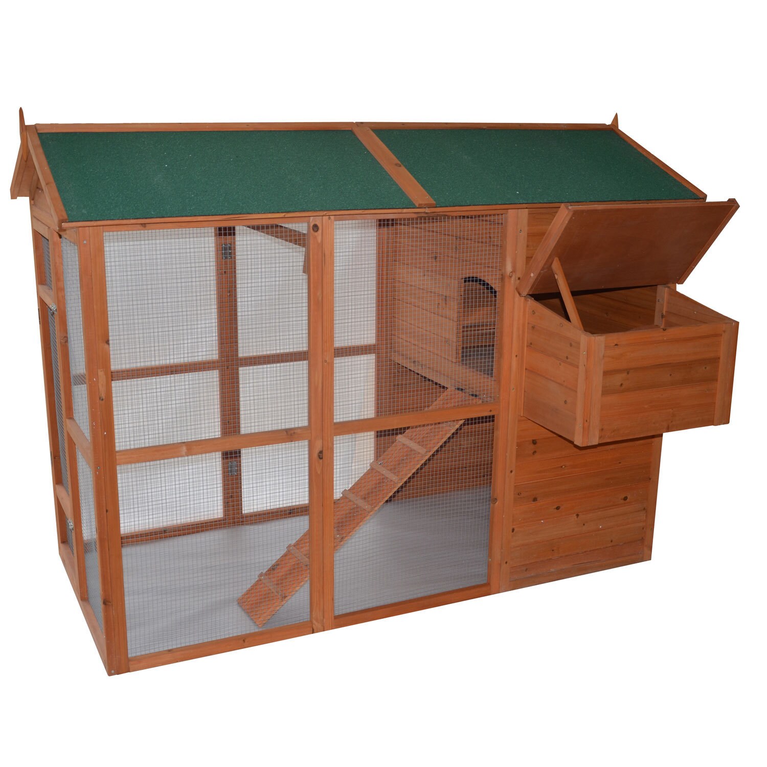 Pawhut Deluxe Large Backyard Chicken Coop Hen House With Outdoor Run Browngreen 90l X 50w X 62h90l X 50w X 62h