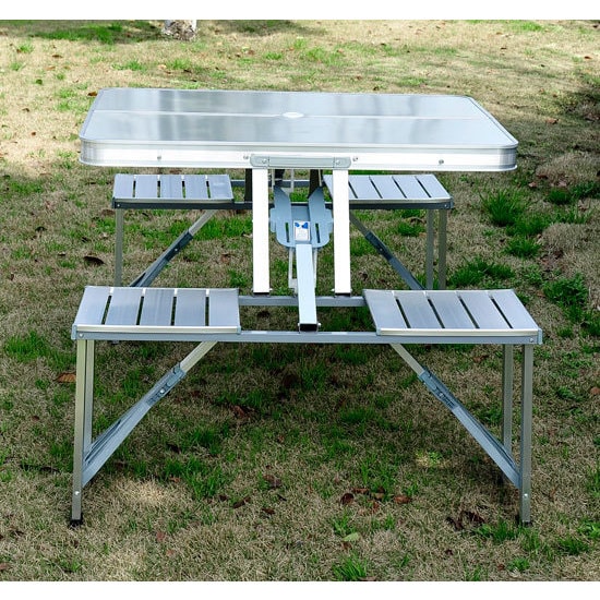 Outsunny Outdoor Silver Aluminum Portable Folding Camp Suitcase Outsunny Outdoor Silver Aluminum Portable Folding Camp Suitcase Picnic Table With 4 Seats On Free Shipping Today 12558110