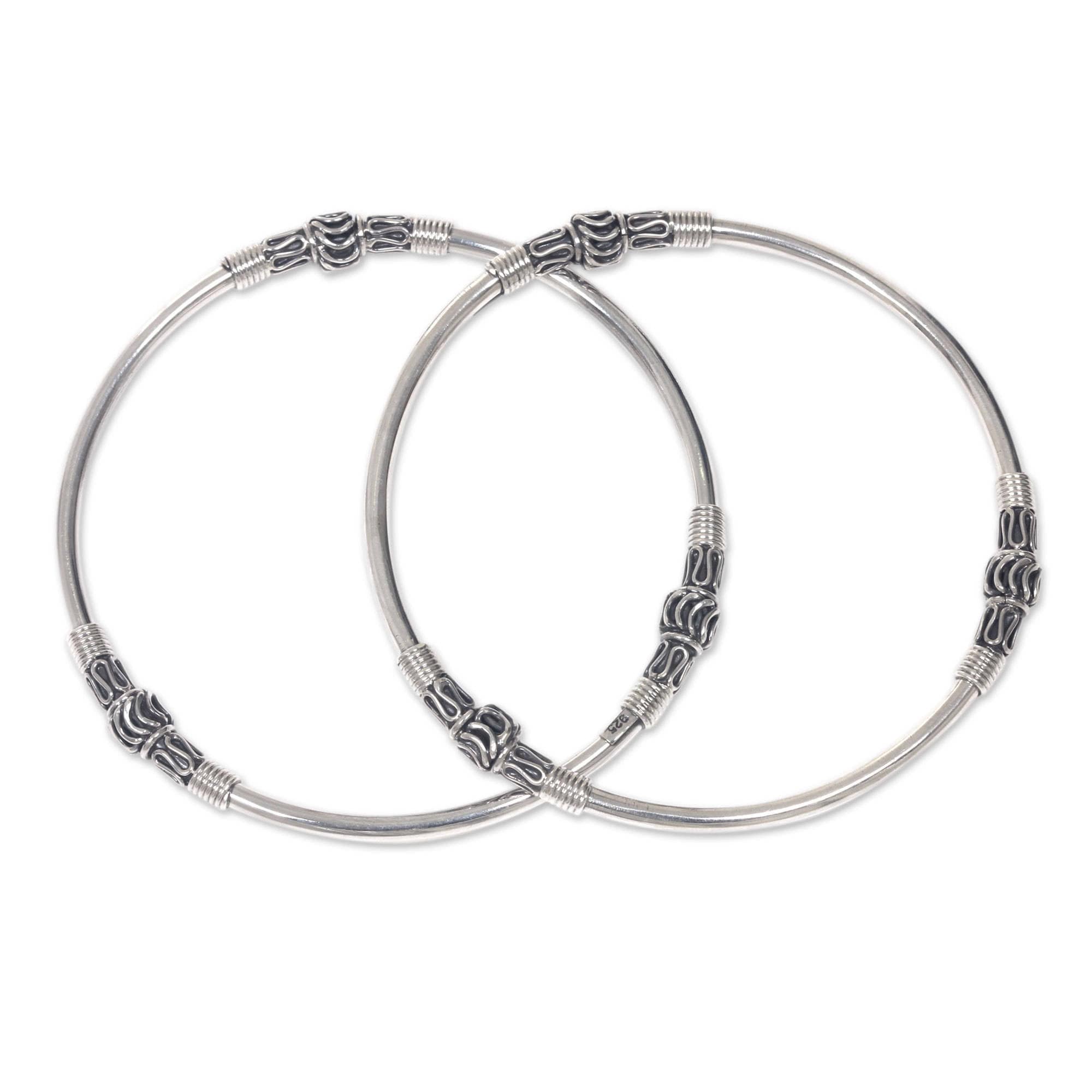 Set Of 2 Handmade Sterling Silver Kintamani Moon Bangle Set Of 2 Handmade Sterling Silver Kintamani Moon Bangle Bracelets Indonesia On Free Shipping Today 12589399