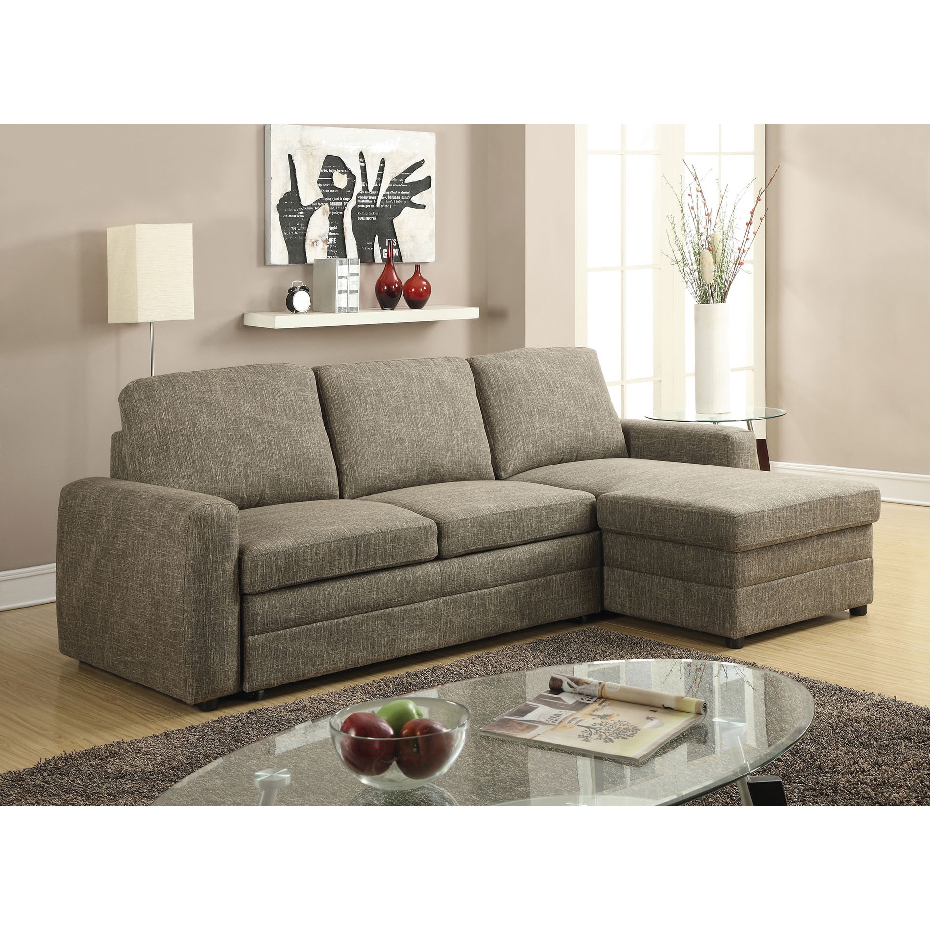 Derwyn Sectional Sofa With Pull Out Bed Light Brown Linen Derwyn Sectional Sofa With Pull Out Bed Light Brown Linen Free Shipping Today 12647775