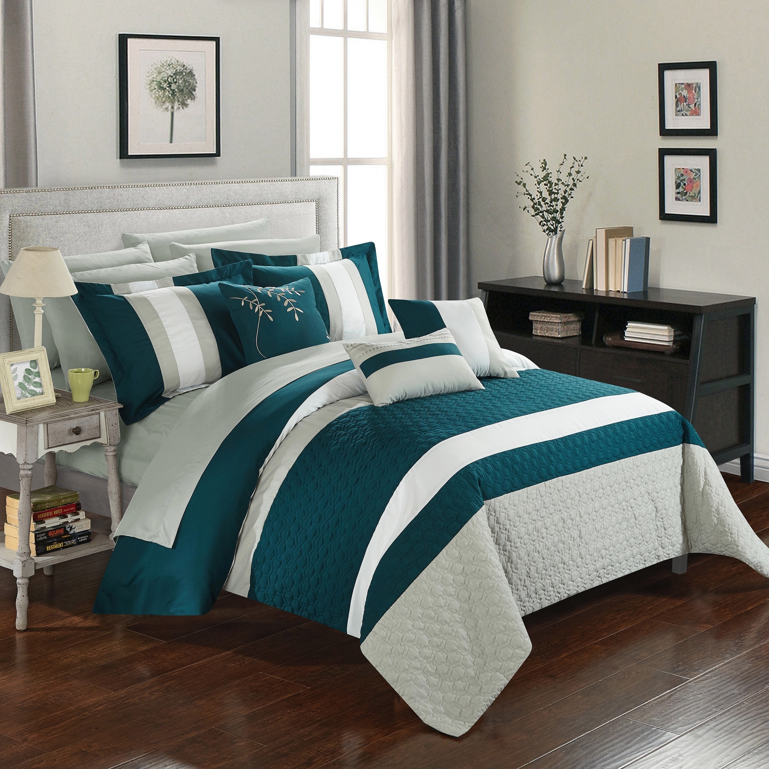 Chic Home 10 Piece Jared Bed In A Bag Teal Comforter Set On Chic Home 10 Piece Jared Bed In A Bag Teal Comforter Set On Free Shipping Today 12830402