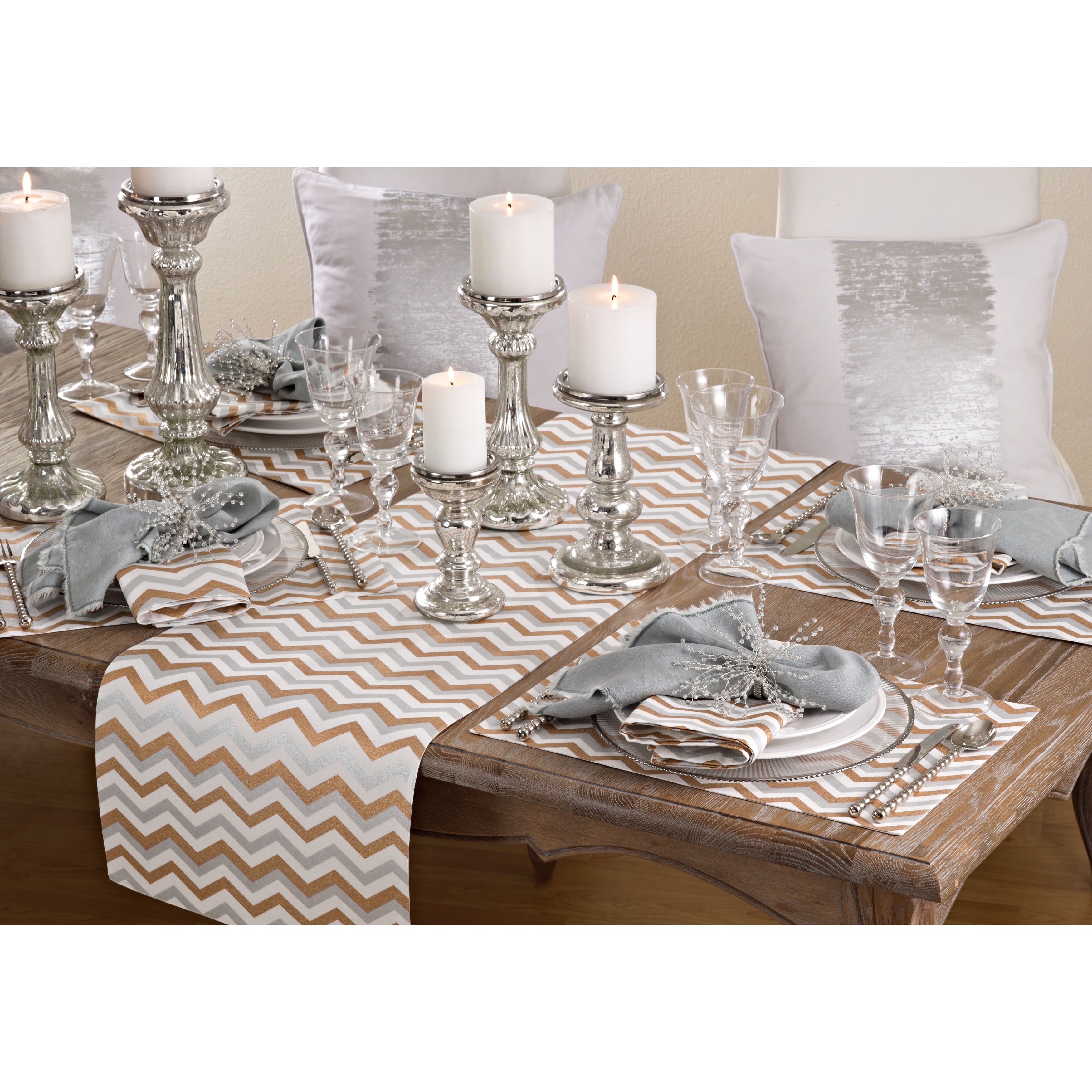 Gold And Silver Chevron Table Runner