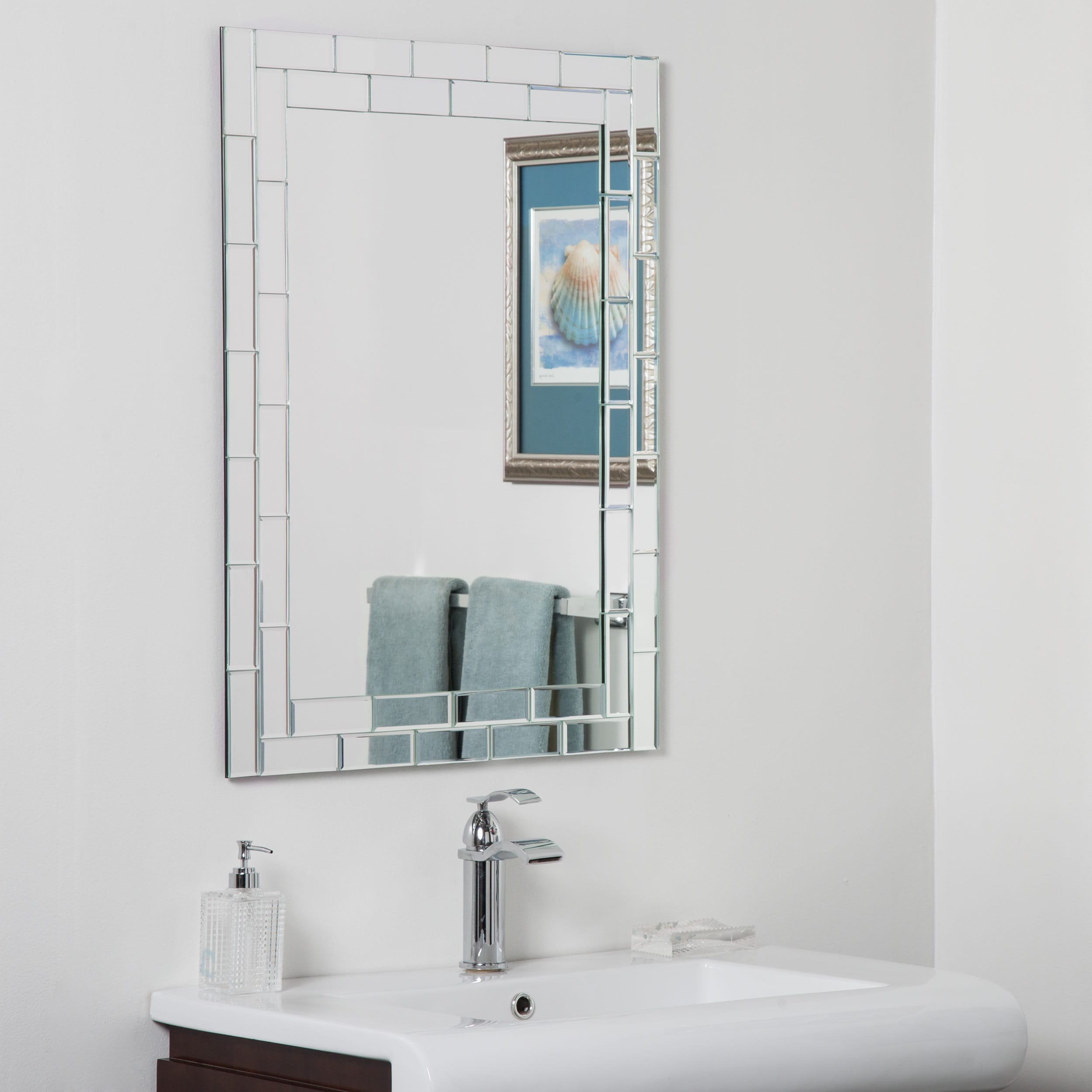 shop grand street beveled glass frameless bathroom mirror - silver